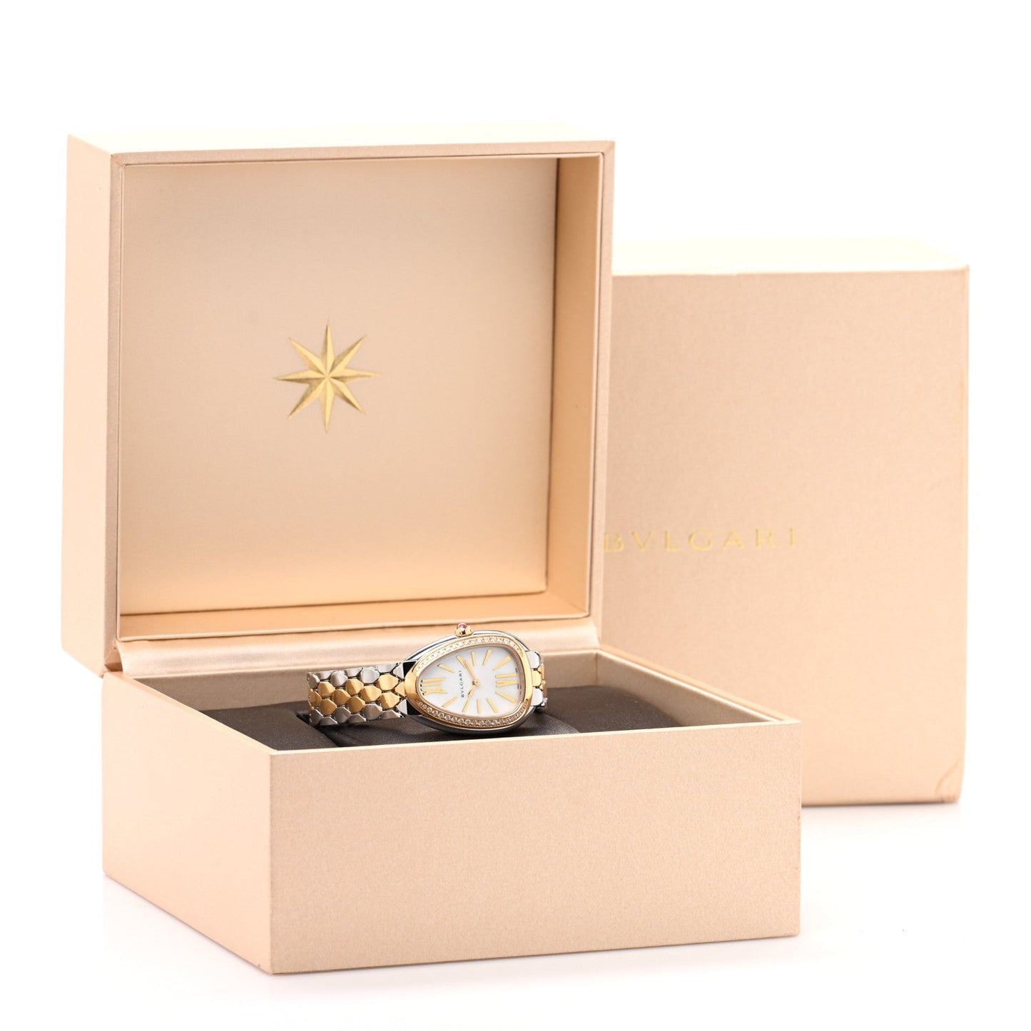 Stainless Steel 18K Yellow Gold Diamond Bezel 33mm Serpenti Seduttori Quartz Watch