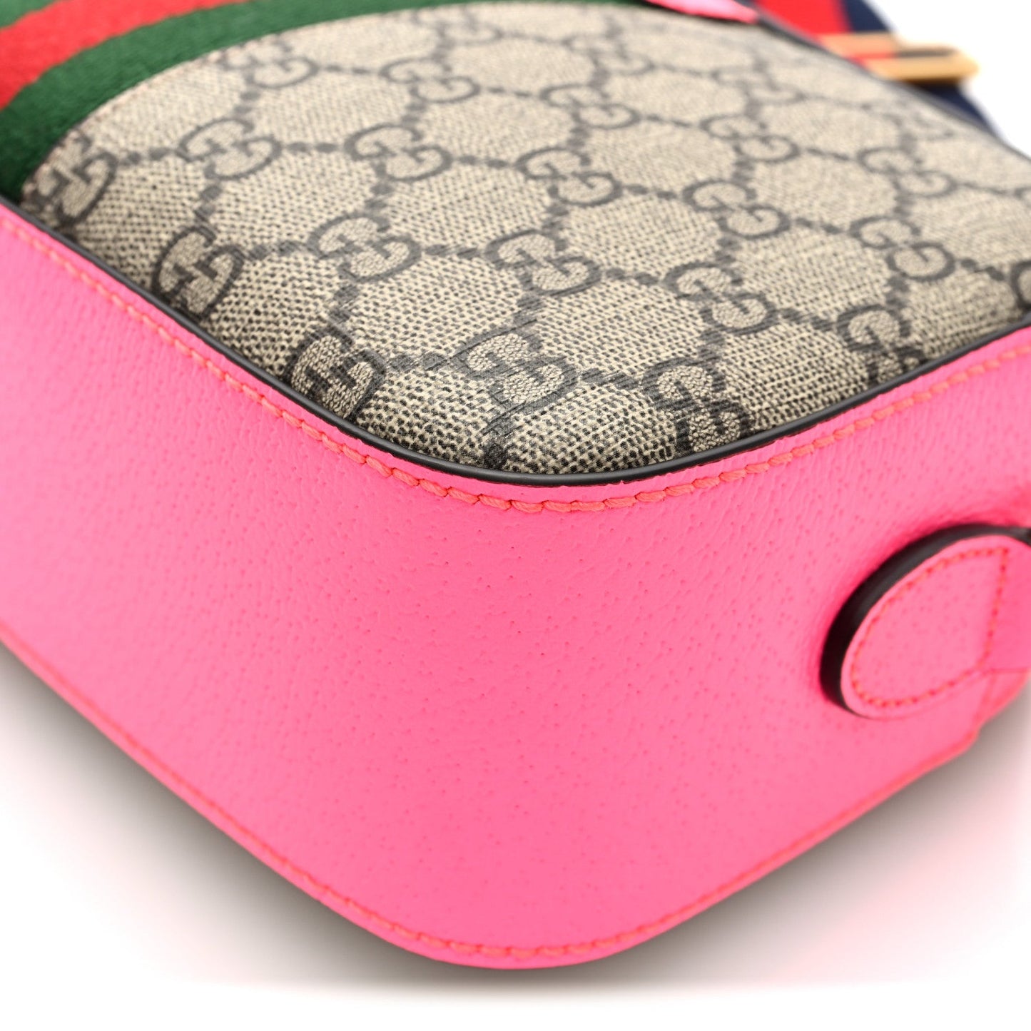 GG Supreme Monogram Textured Dollar Calfskin Web Ophidia Small Crossbody Bag Beige Ebony Fuchsia