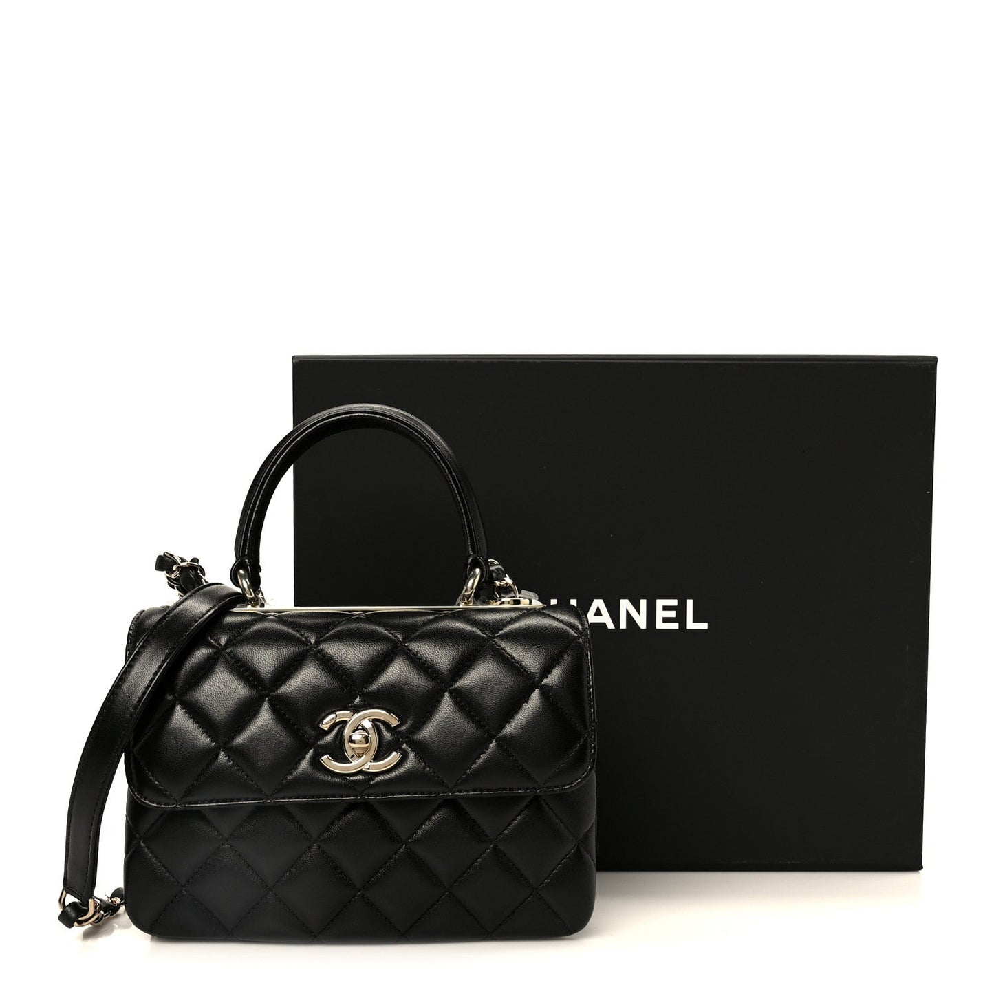 Lambskin Quilted Small Trendy CC Dual Handle Flap Bag Black