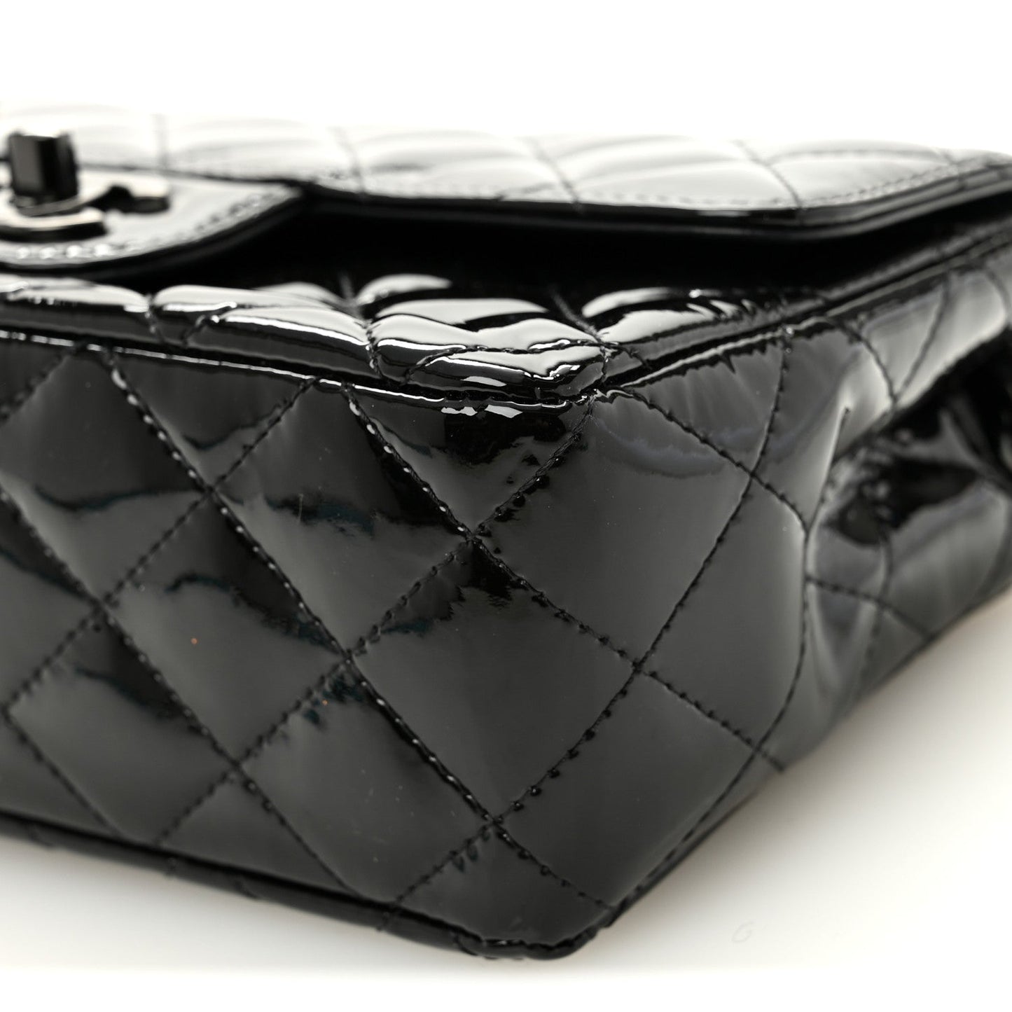 Patent Calfskin Quilted Mini Rectangular Flap So Black