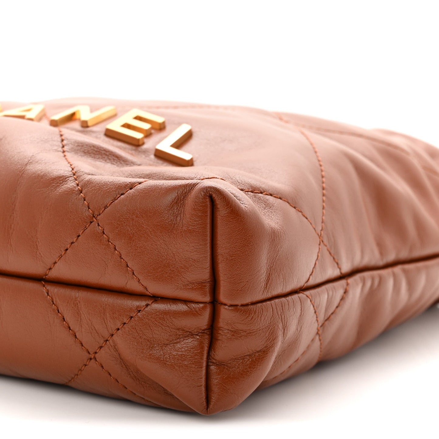 Shiny Calfskin Quilted Mini Chanel 22 Light Brown