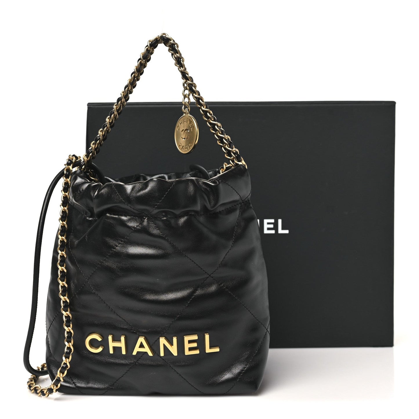 Shiny Calfskin Quilted Mini Chanel 22 Black