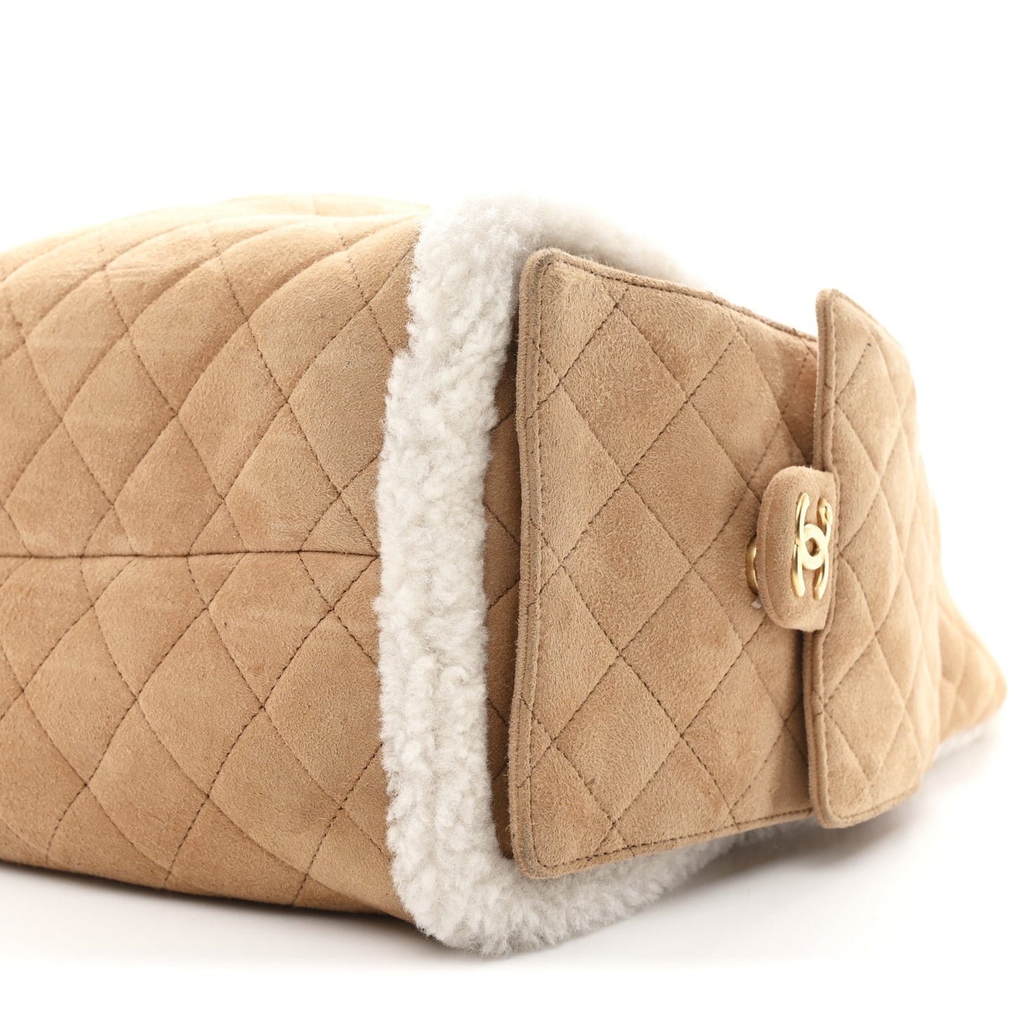 Suede Shearling Quilted Medium Chanel 25 Handbag Beige Natural