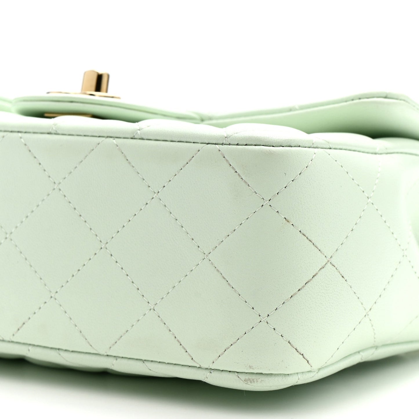 Lambskin Quilted Mini Rectangular Flap Light Green