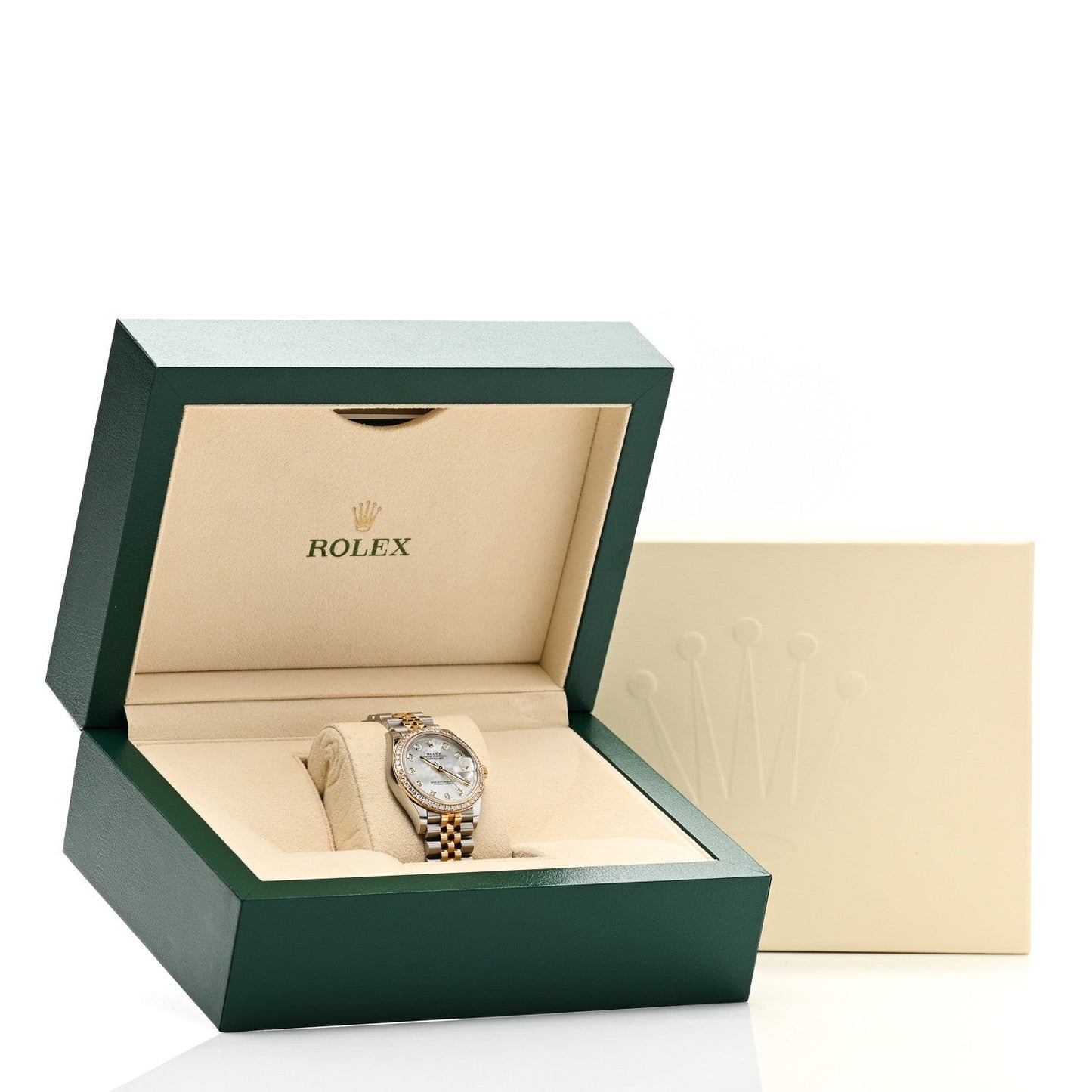Stainless Steel 18K Yellow Gold Diamond Bezel Mother of Pearl 31mm Oyster Perpetual Datejust Watch 278383RBR