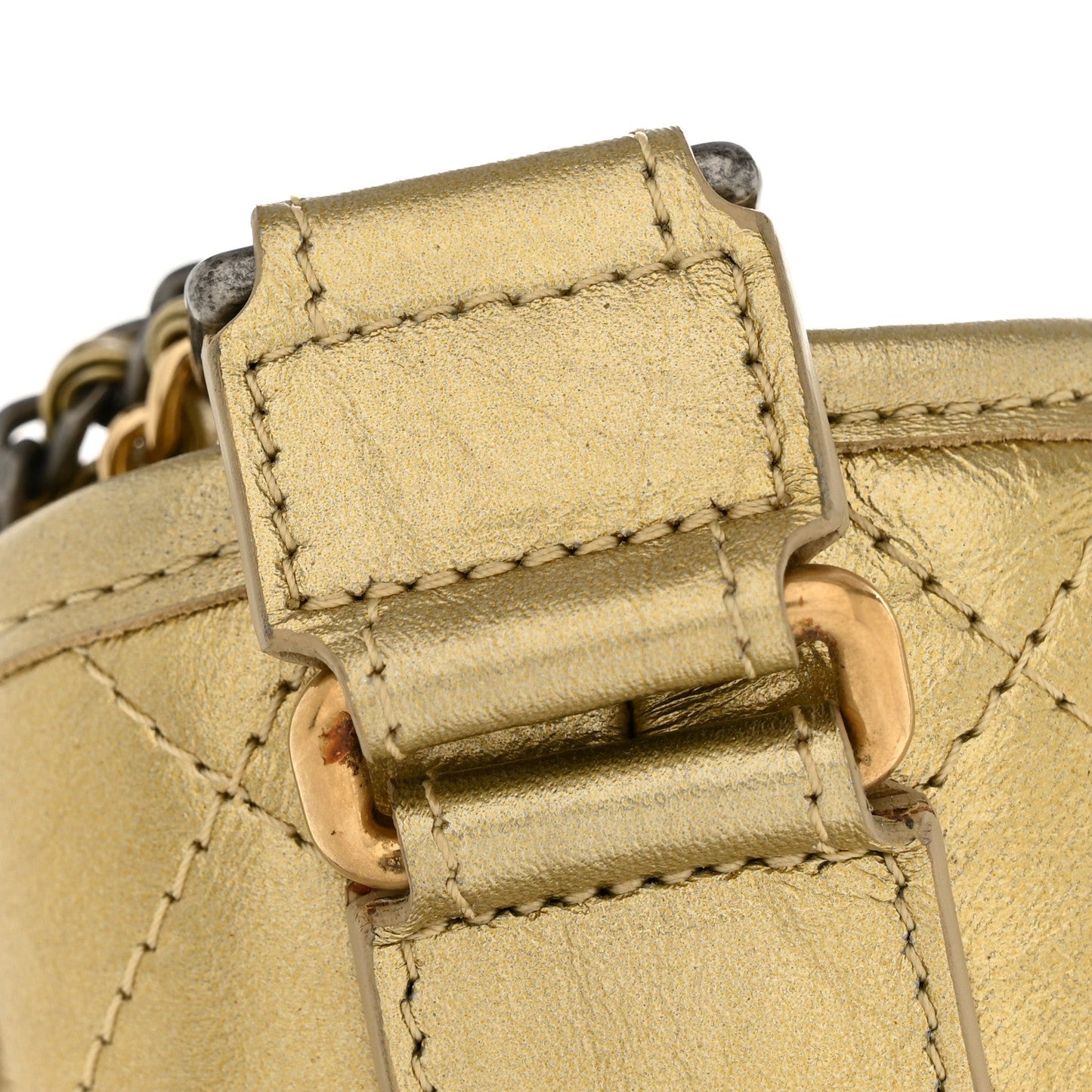 Metallic Aged Calfskin Quilted Medium Gabrielle Gold