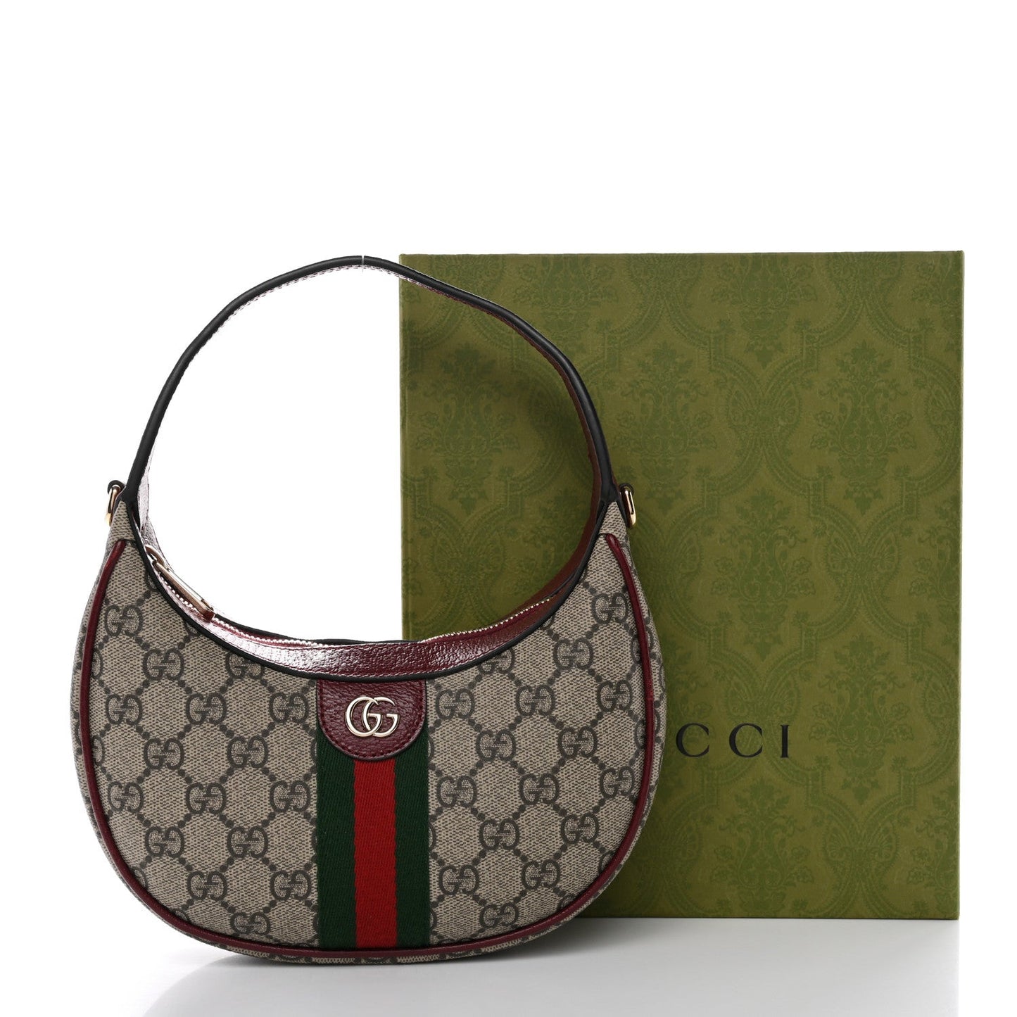 GG Supreme Monogram Textured Dollar Calfskin Small Ophidia Shoulder Bag Beige Bordeaux