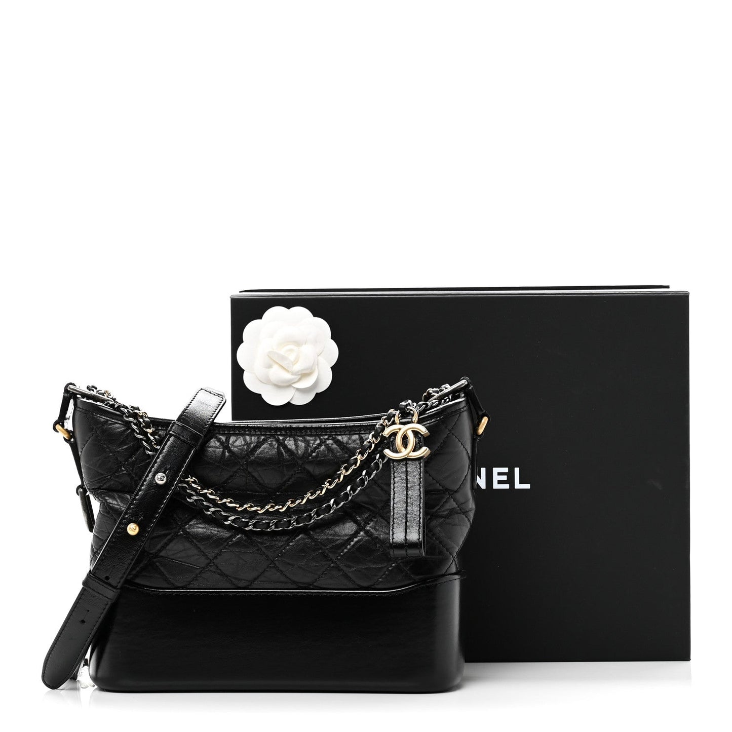 Aged Calfskin Quilted New Medium Gabrielle Hobo Black