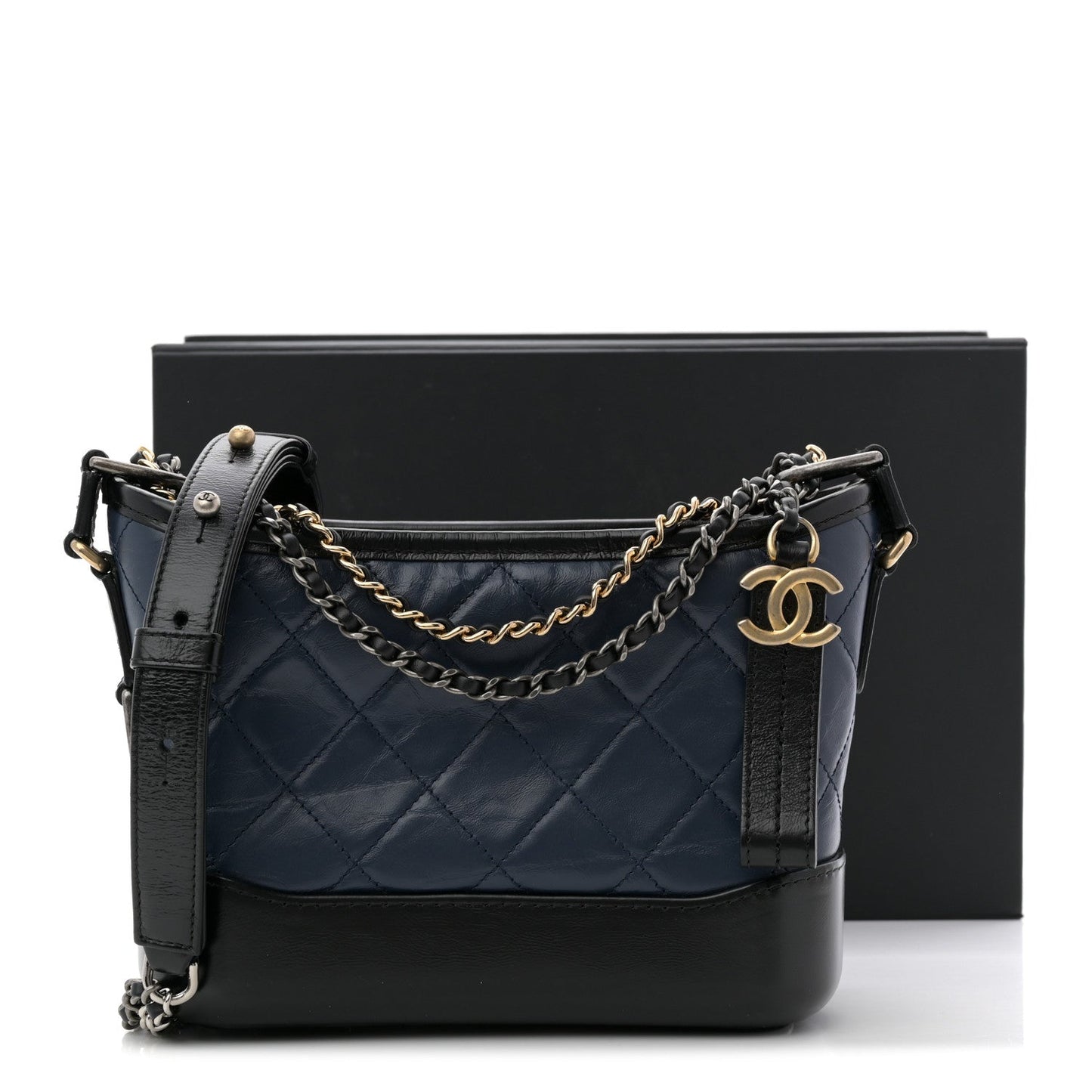 Aged Calfskin Quilted Small Gabrielle Hobo Navy Black
