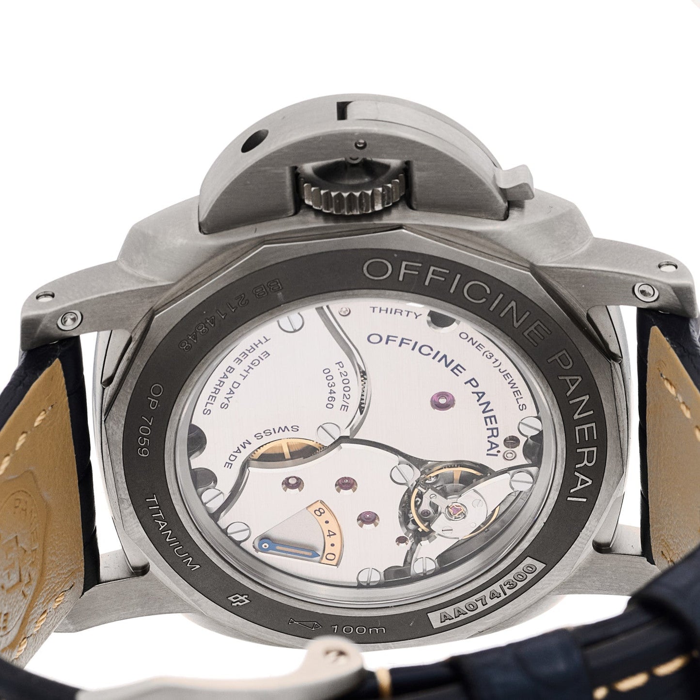 Titanium Alligator 47mm Luminor Equation of Time GMT Manual Winding Watch Blue PAM00670