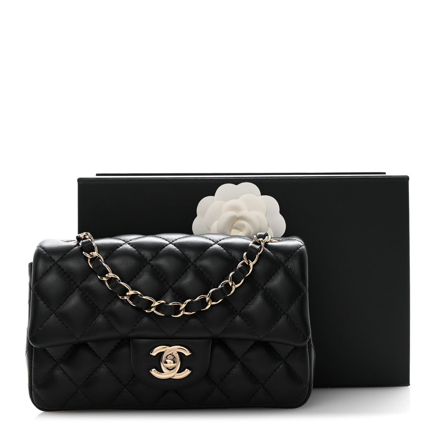 Lambskin Quilted Mini Rectangular Flap Black