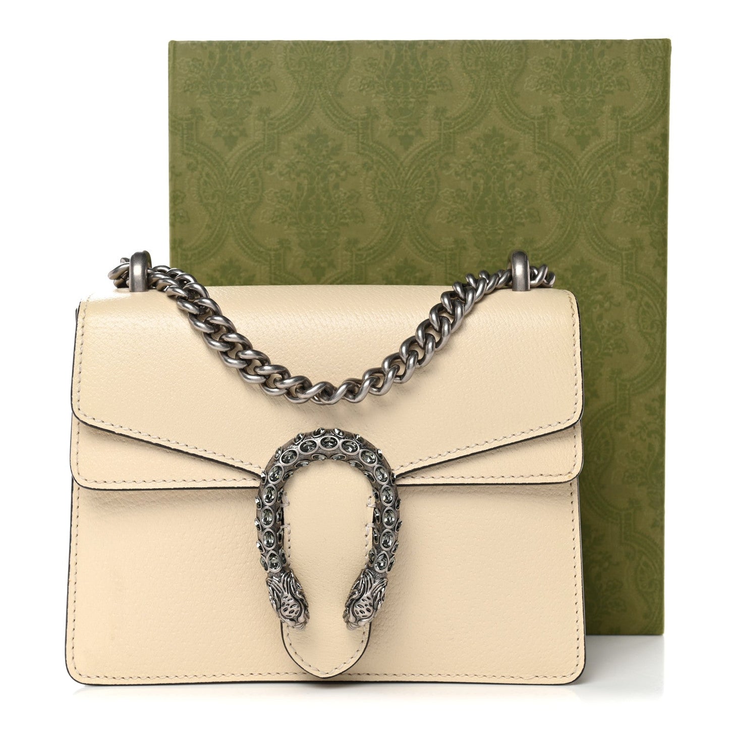 Textured Calfskin Crystal Mini Dionysus Shoulder Bag Mystic White