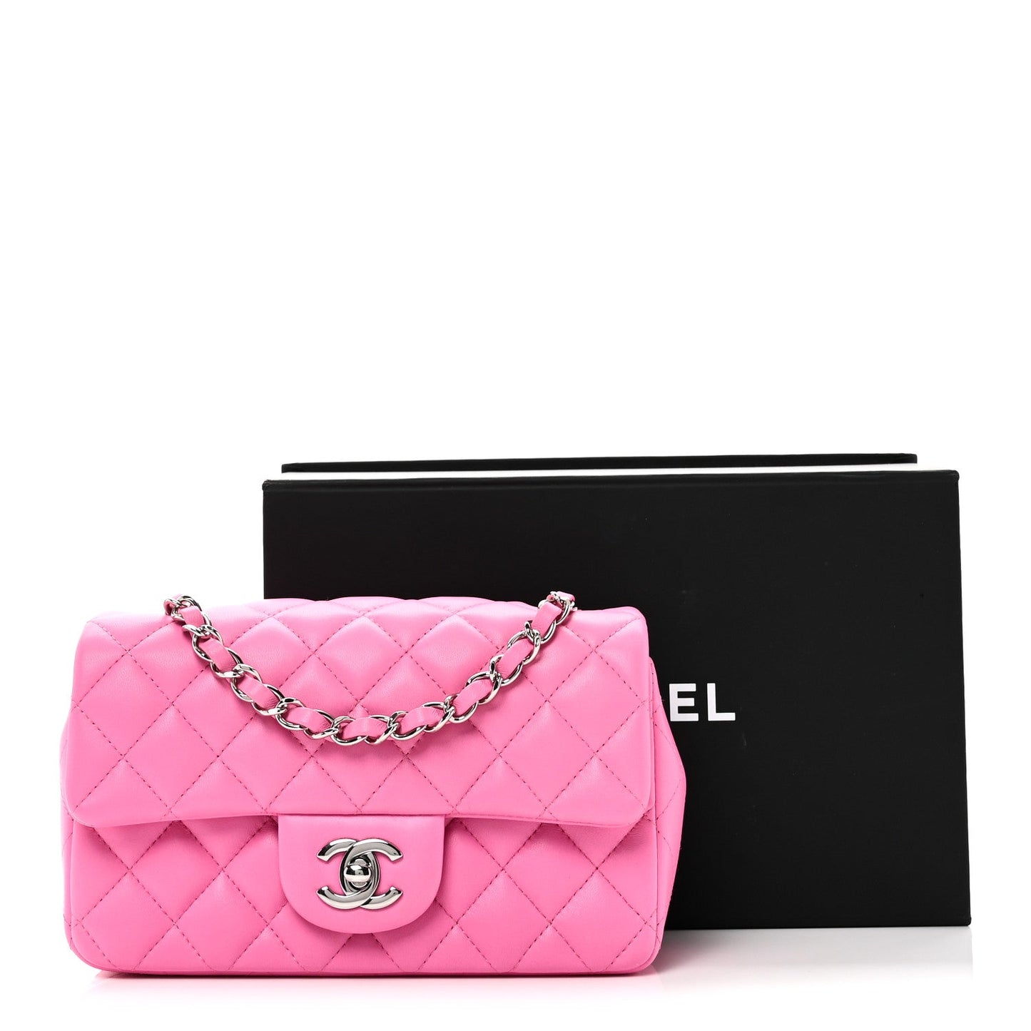 Lambskin Quilted Mini Rectangular Flap Neon Pink