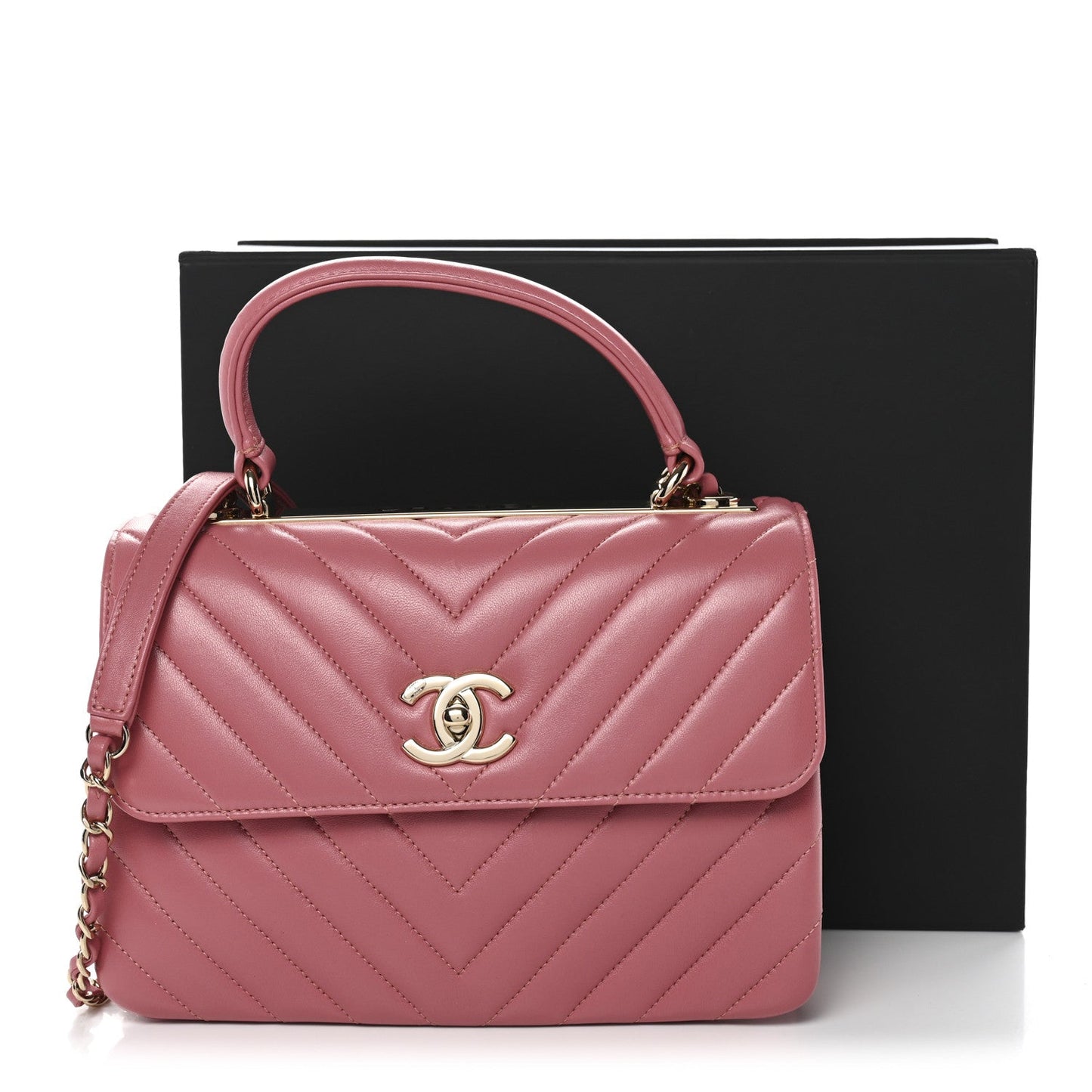 Lambskin Chevron Quilted Small Trendy CC Dual Handle Flap Bag Rosewood