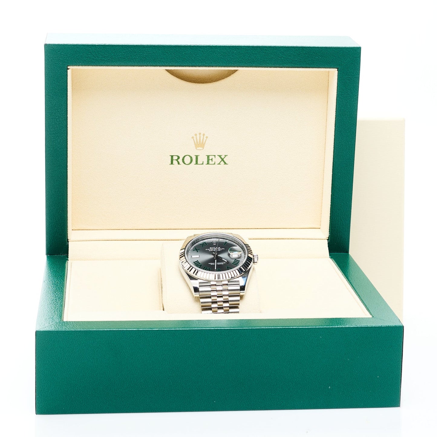 Stainless Steel 18K White Gold 41mm Oyster Perpetual Wimbledon Datejust Watch Slate 126334