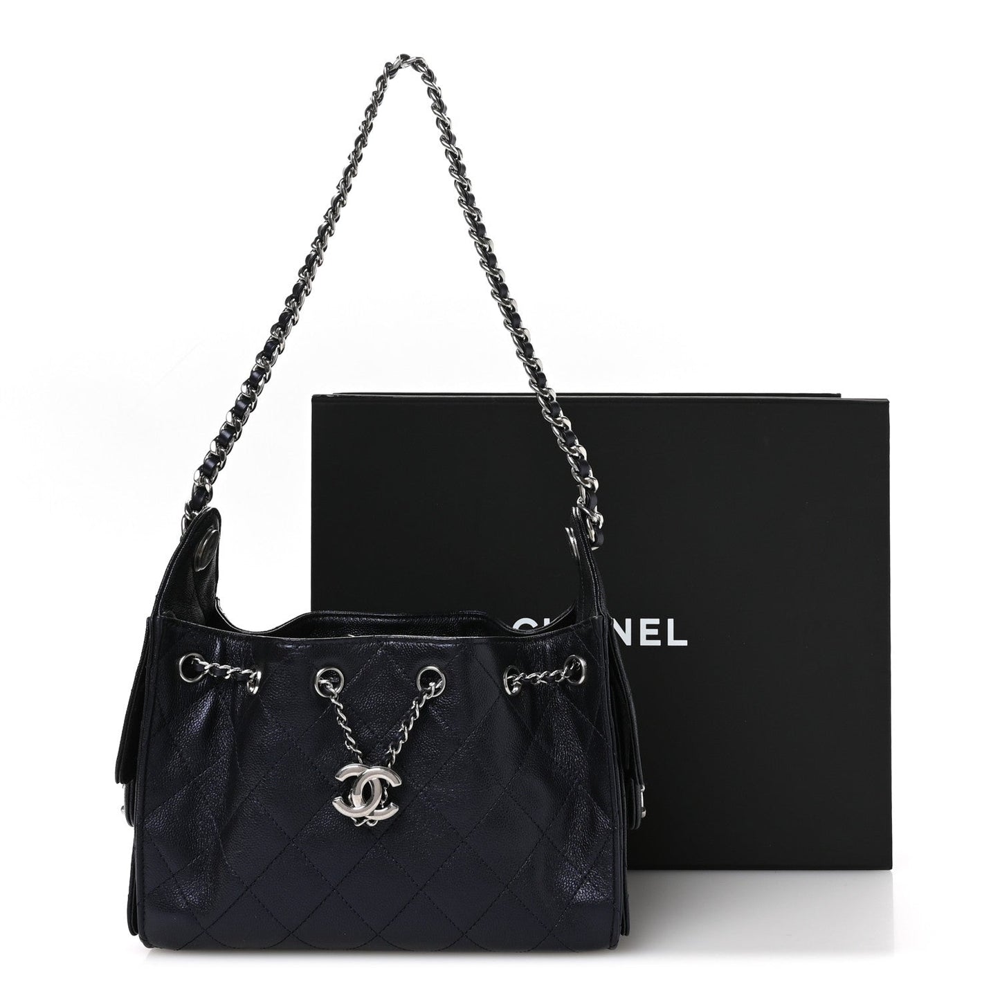 Metallic Caviar Quilted Mini Chanel 25 Handbag Dark Blue