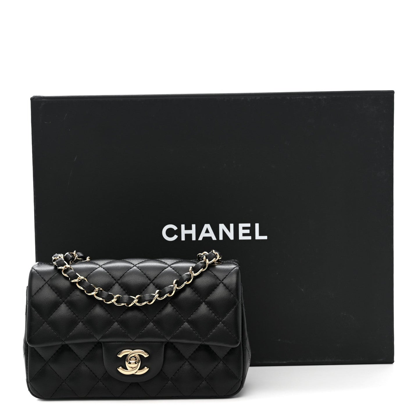 Lambskin Quilted Mini Rectangular Flap Black