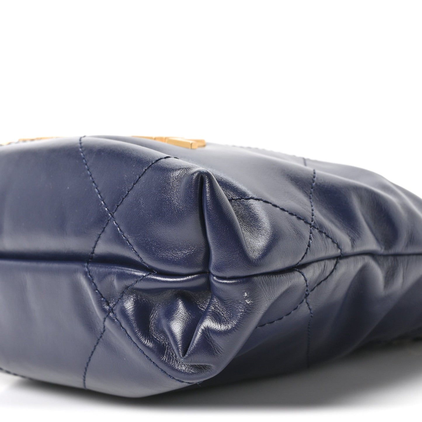 Shiny Calfskin Quilted Mini Chanel 22 Navy Blue