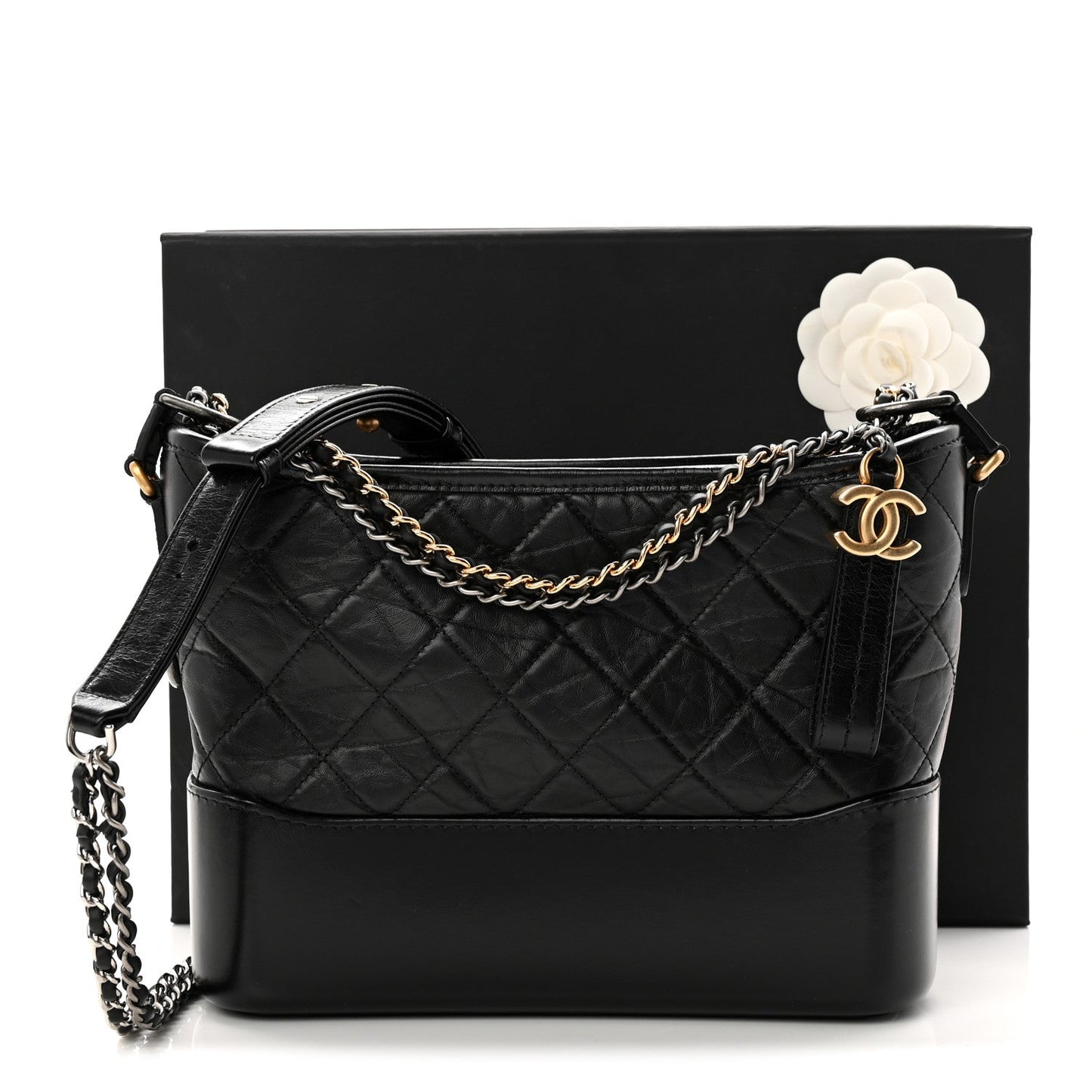 Aged Calfskin Quilted New Medium Gabrielle Hobo Black