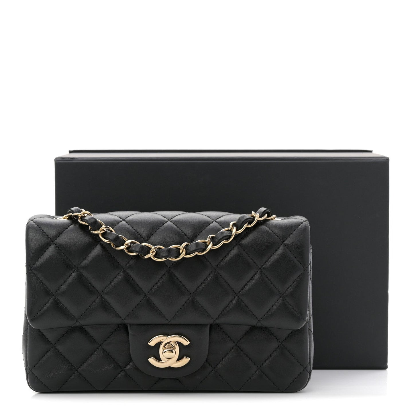 Lambskin Quilted Mini Rectangular Flap Black