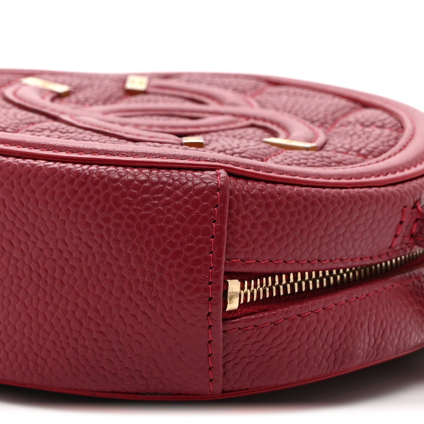 Caviar Quilted Round Filigree Crossbody Red