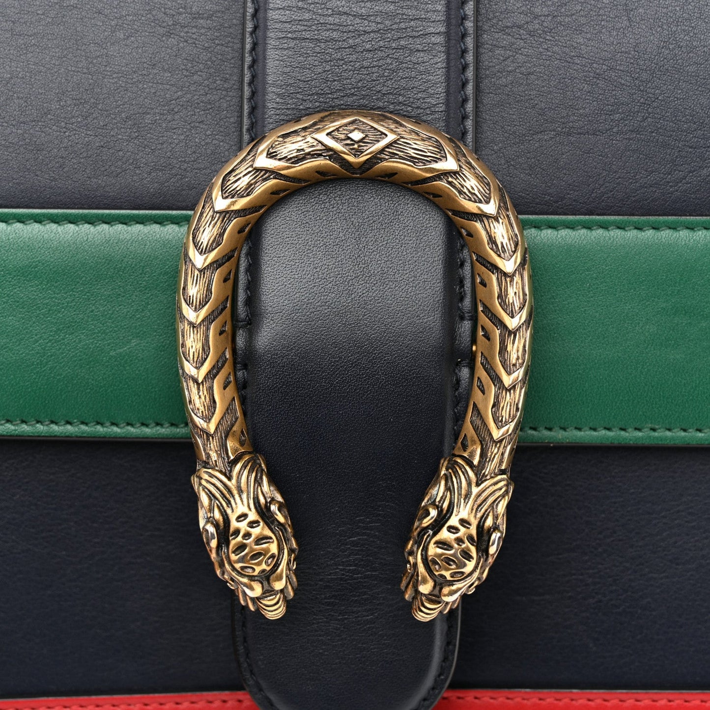 Moon Calfskin Web Medium Dionysus Bamboo Top Handle Bag Blue Emerald Hibiscus Red