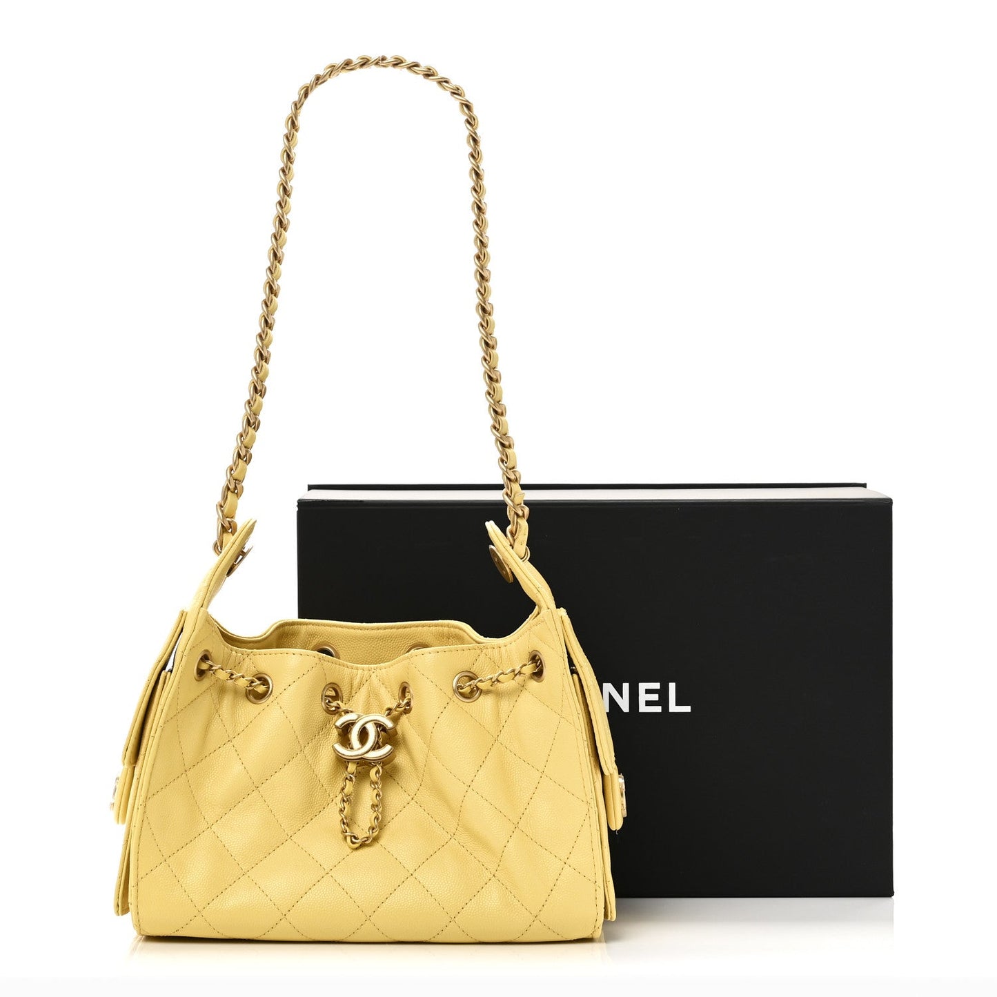 Caviar Quilted Mini Chanel 25 Handbag Yellow
