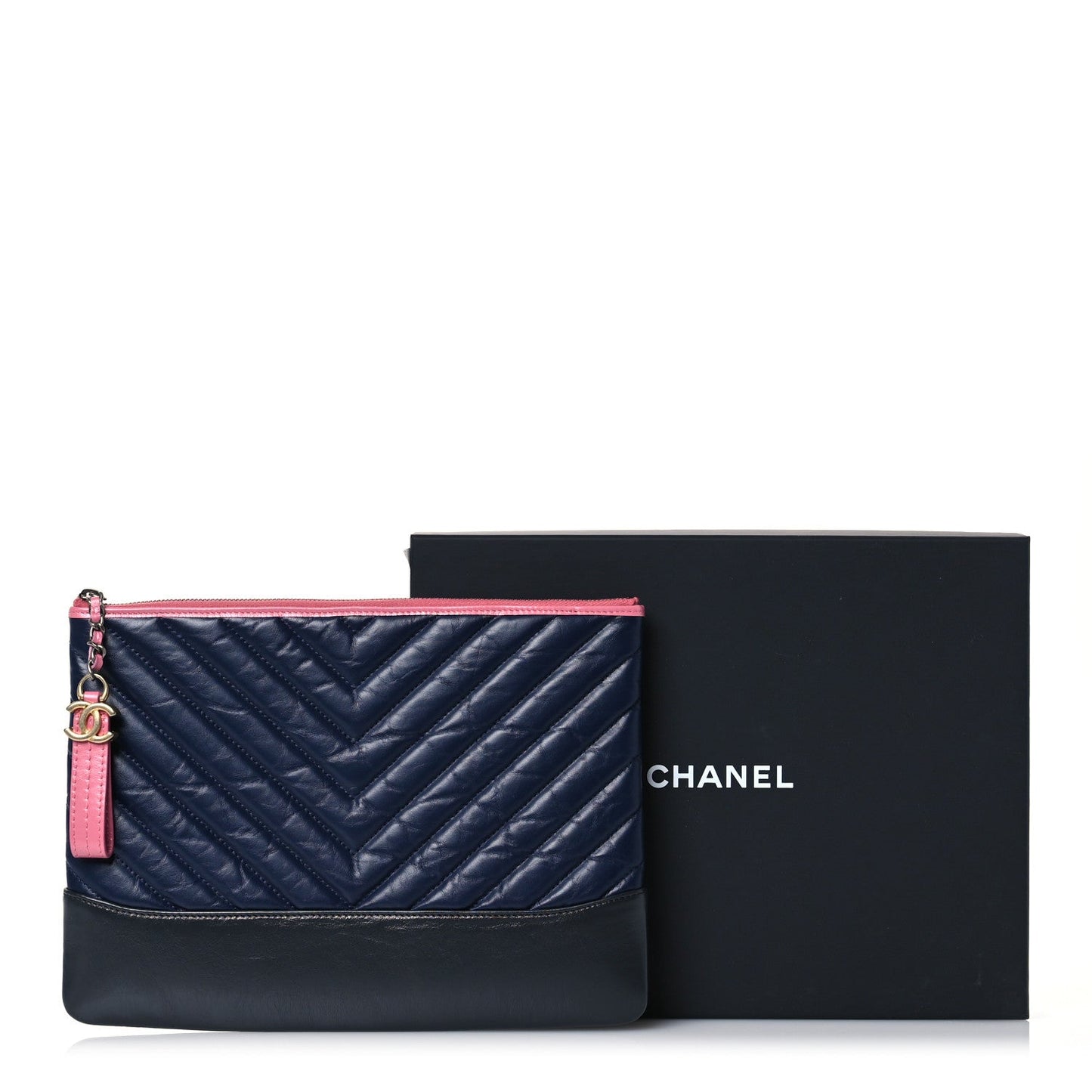 Aged Calfskin Chevron Quilted Medium Gabrielle Cosmetic Case Pink Navy Black