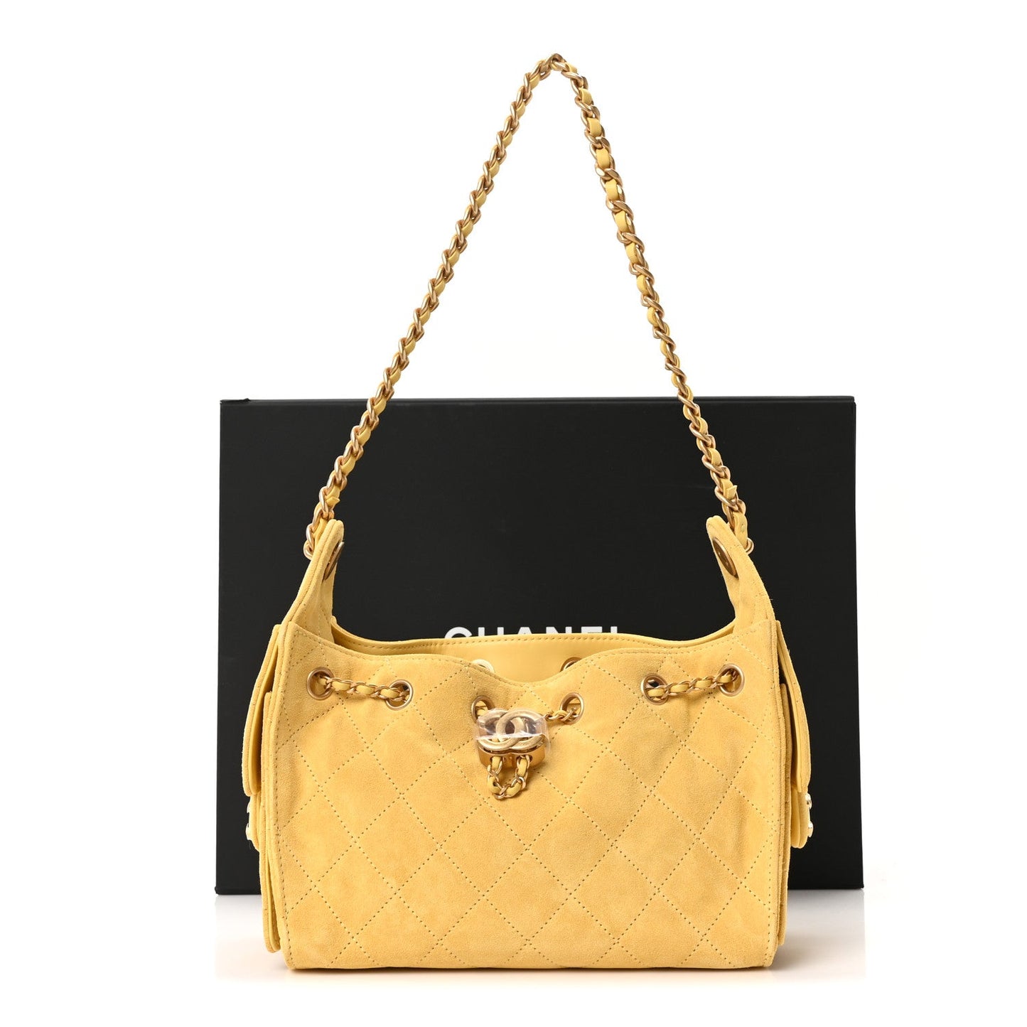 Suede Quilted Mini Chanel 25 Handbag Yellow