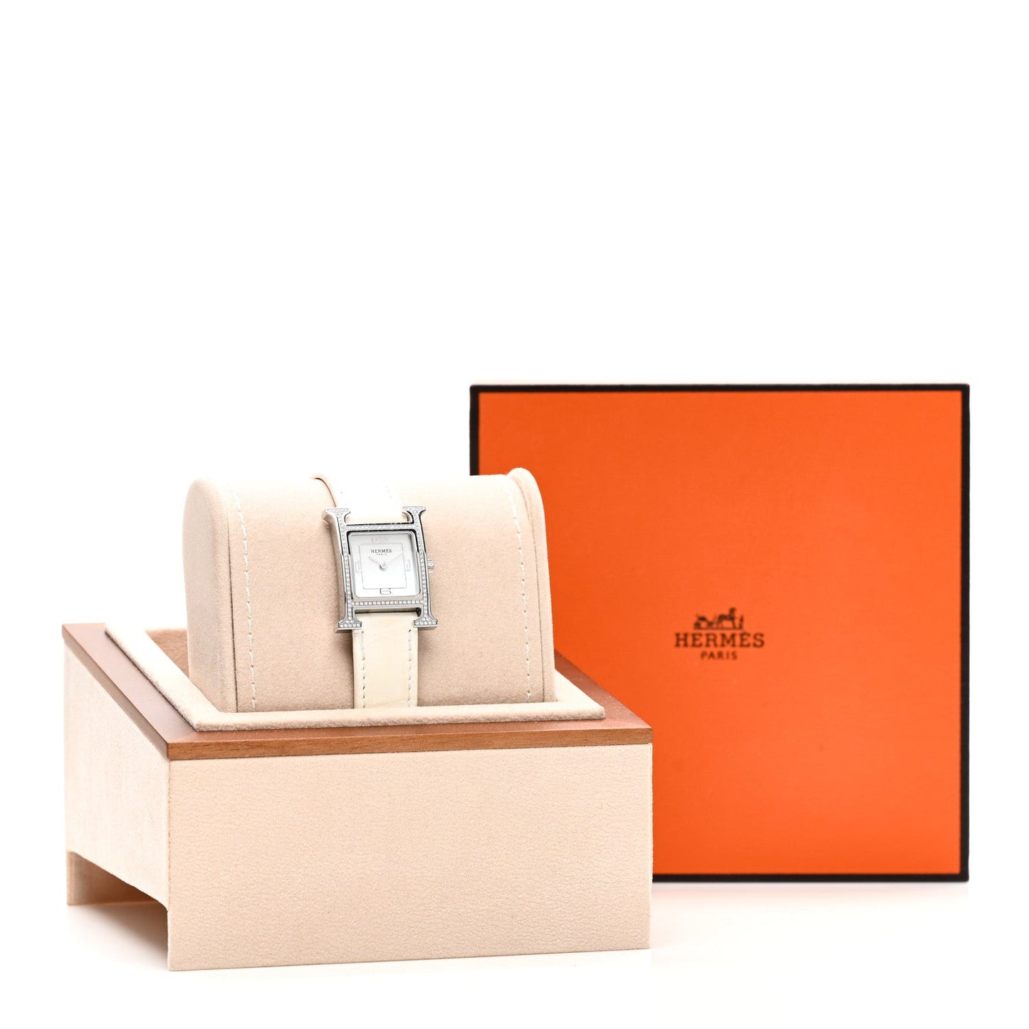 Stainless Steel Alligator Diamond Bezel Mother of Pearl 21mm Heure H Hour Quartz Watch Blanc