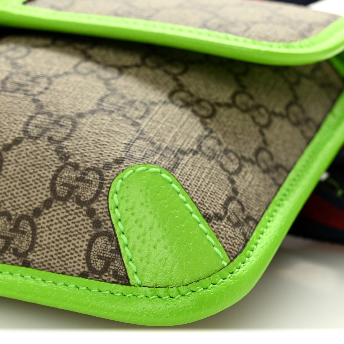 GG Supreme Monogram Web Small Ophidia Belt Bag Beige Ebony Electric Green