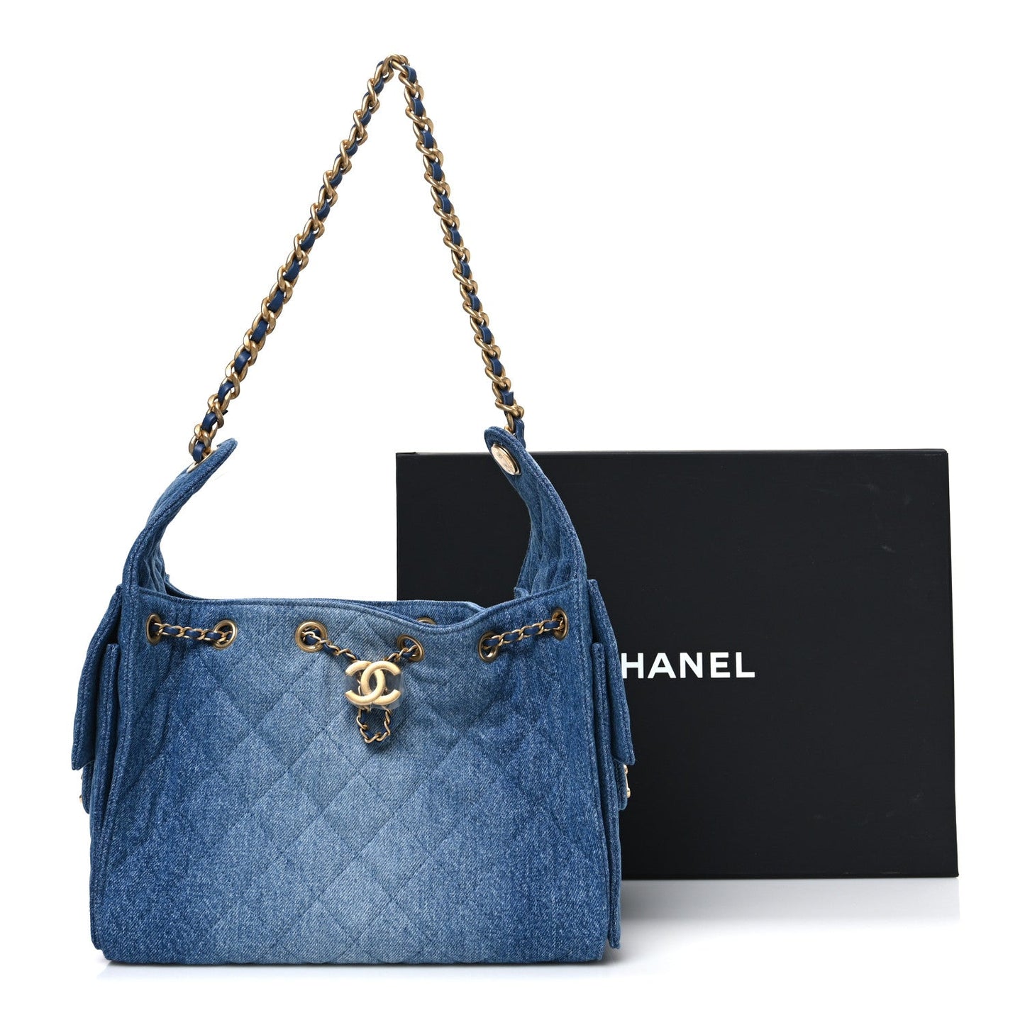 Washed Denim Quilted Small Chanel 25 Handbag Blue