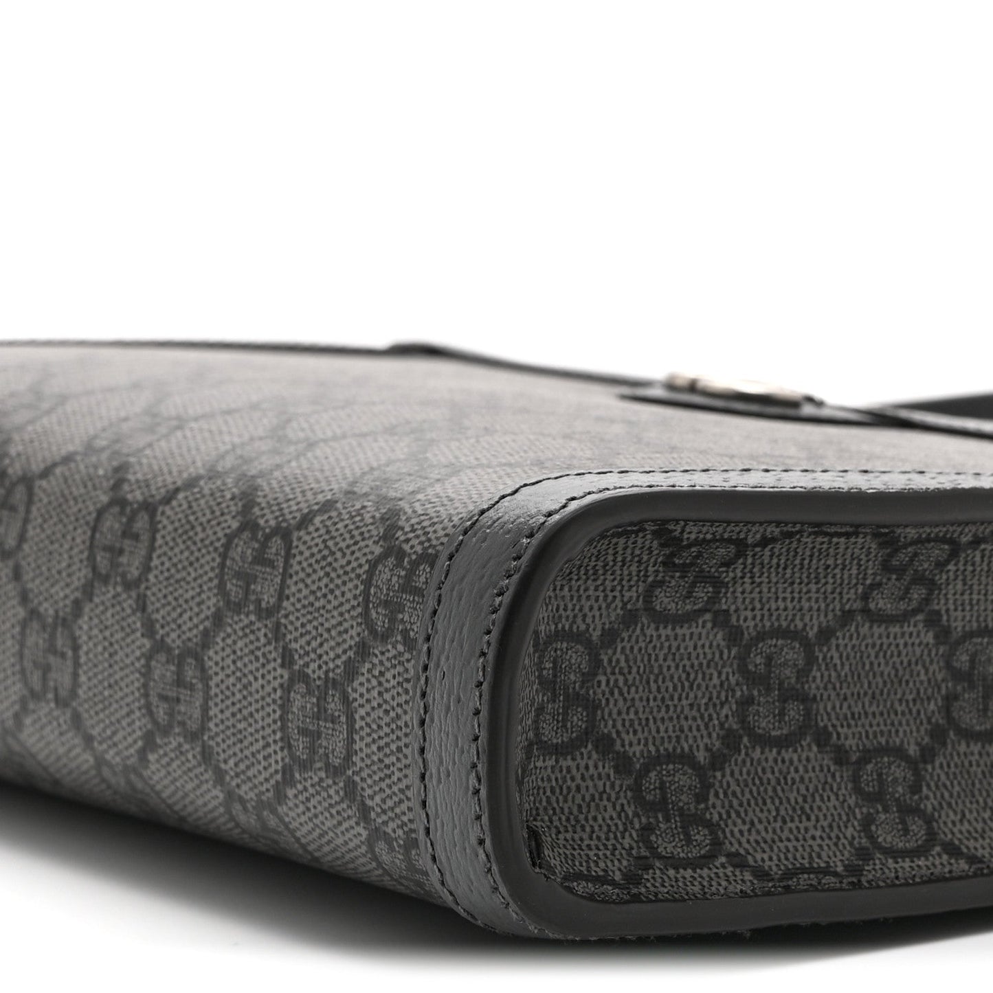 GG Supreme Monogram Textured Dollar Calfskin Web Small Ophidia Shoulder Bag Grey Black Graphite Grey