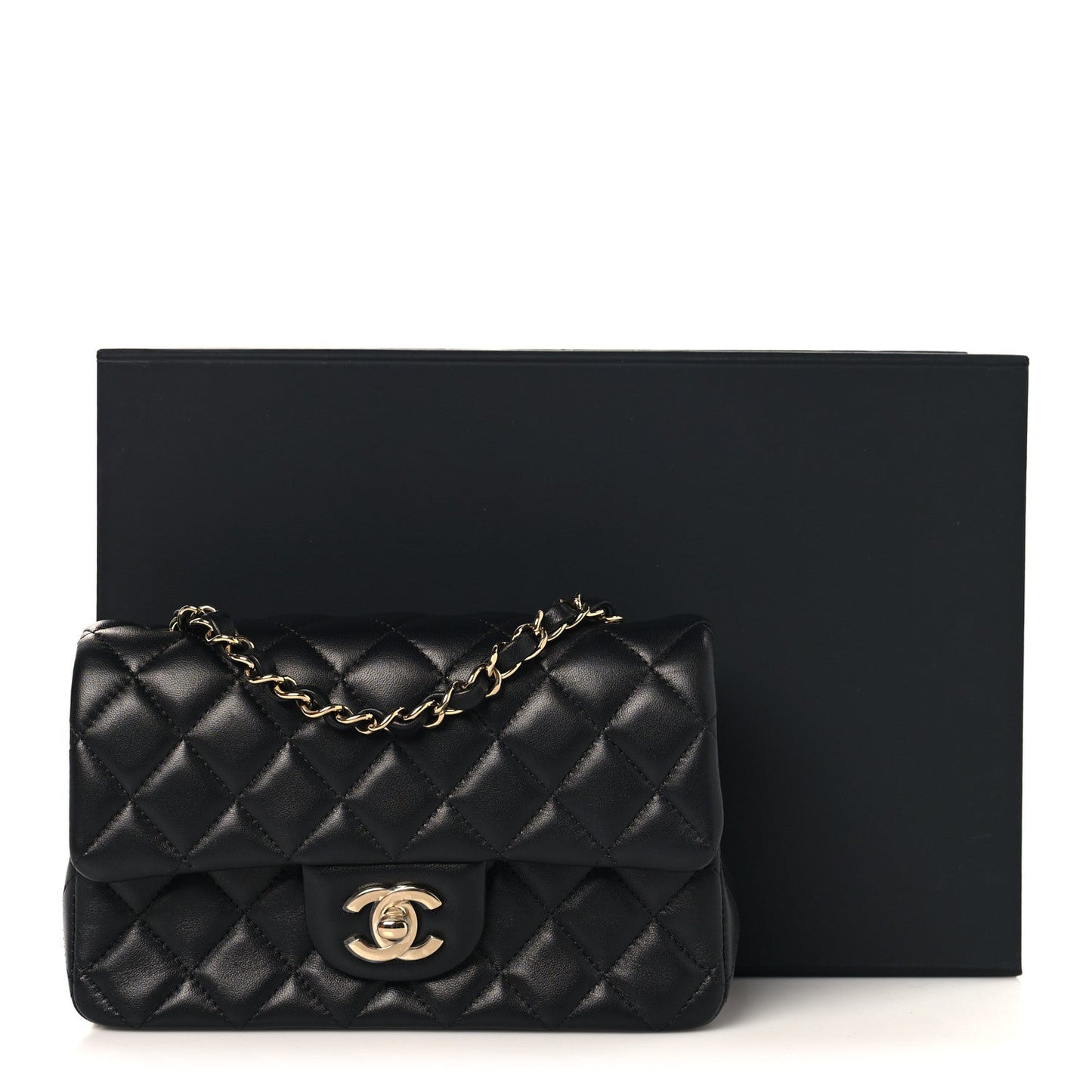 Lambskin Quilted Mini Rectangular Flap Black