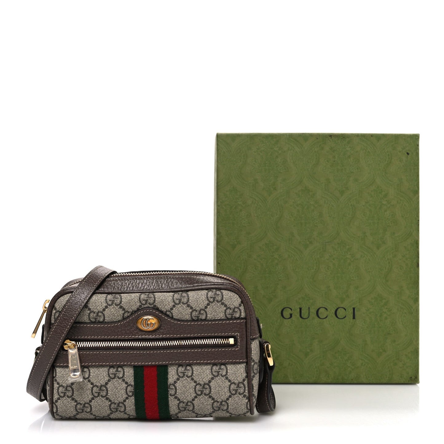 GG Supreme Monogram Web Mini Ophidia Shoulder Bag Brown