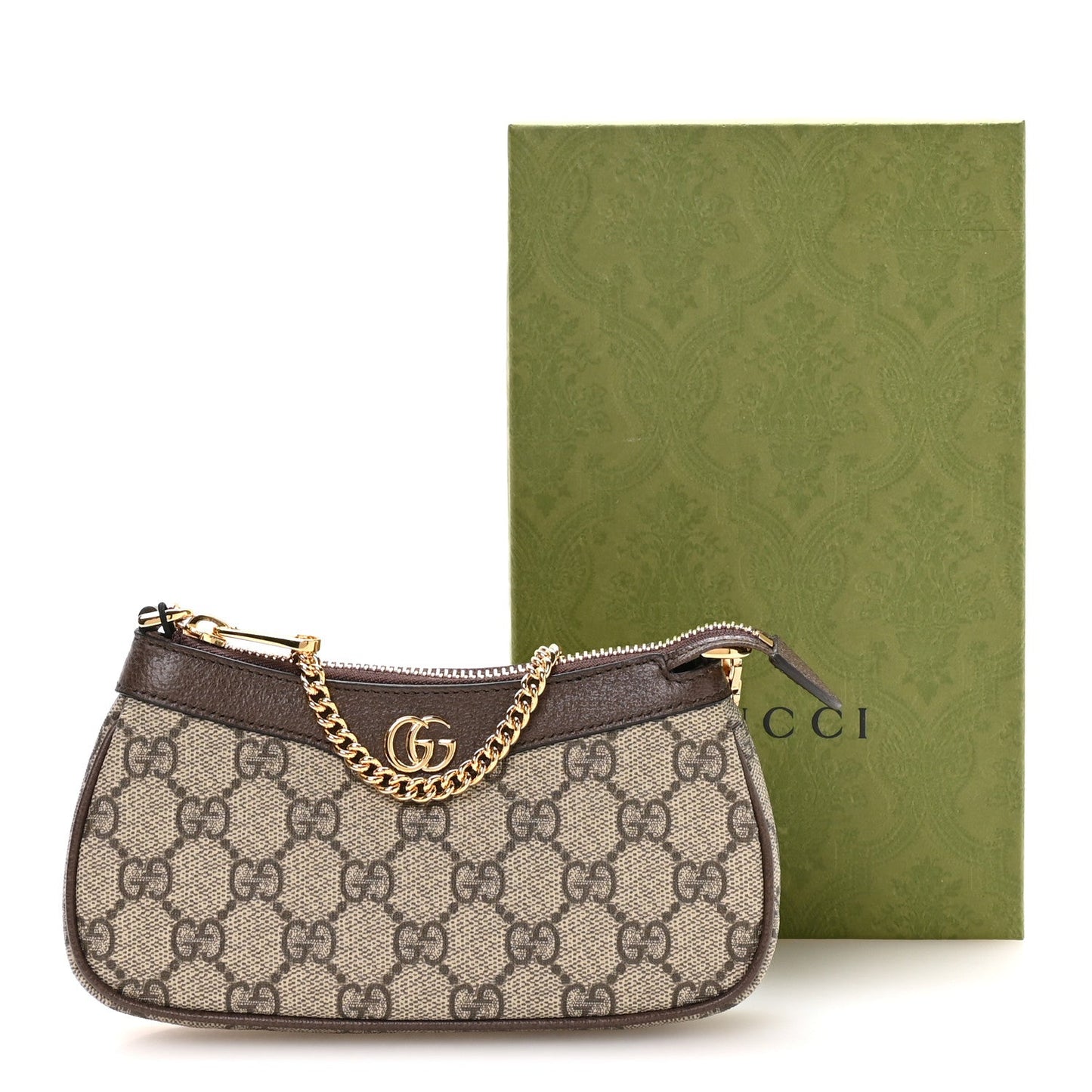 GG Supreme Monogram Textured Dollar Calfskin Mini Ophidia Chain Bag Beige Ebony