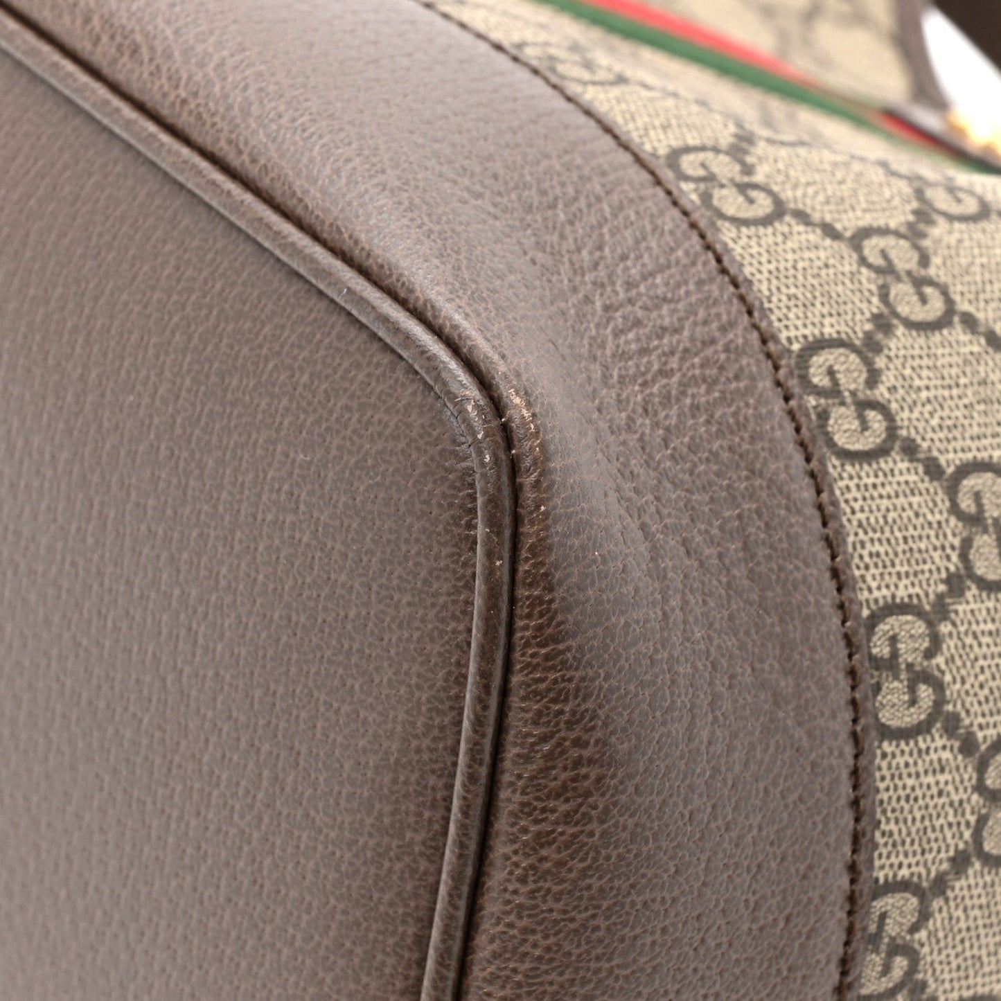 GG Supreme Monogram Textured Dollar Calfskin Web Large Ophidia Bucket Shoulder Bag Beige Ebony New Acero