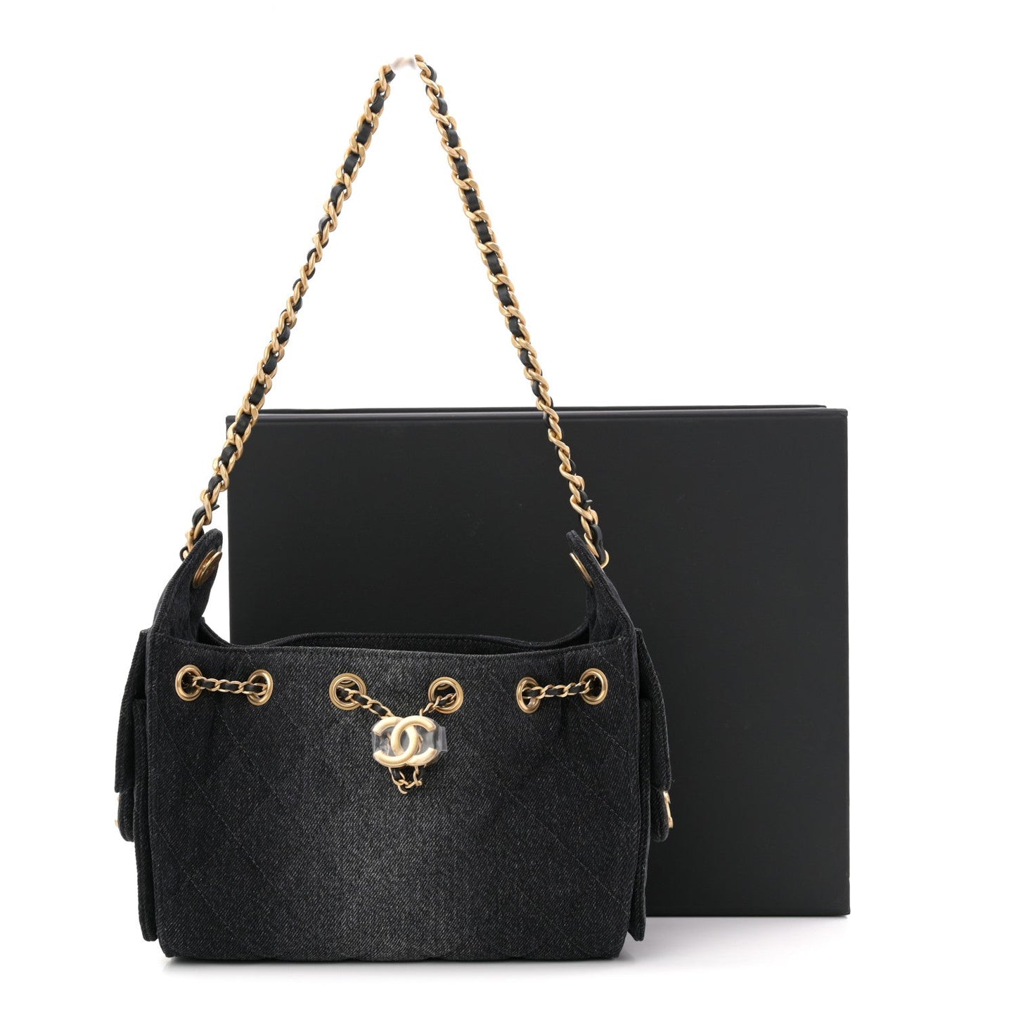Washed Denim Quilted Mini Chanel 25 Handbag Black