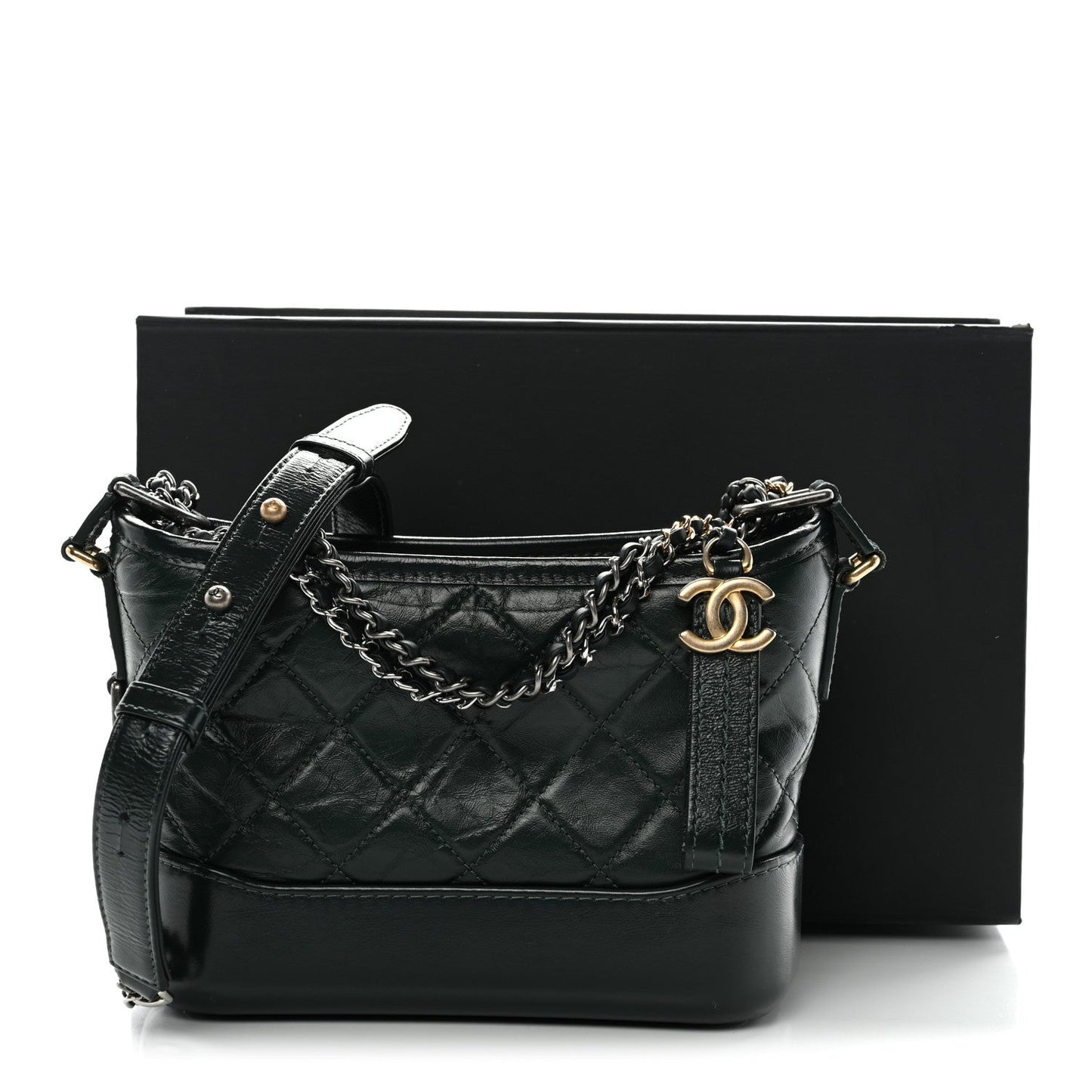 Aged Calfskin Quilted Small Gabrielle Hobo Dark Green
