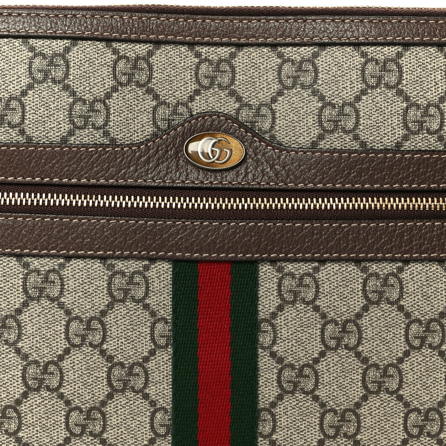 GG Supreme Monogram Large Ophidia Pouch Clutch Brown