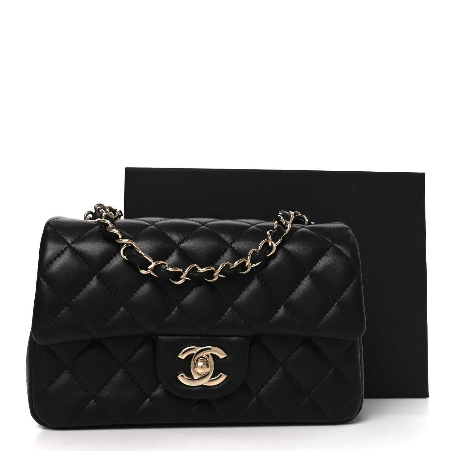 Lambskin Quilted Mini Rectangular Flap Black