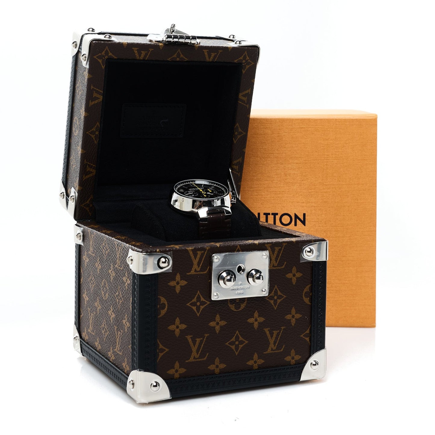 Stainless Steel Alligator 41mm Tambour Twenty Chronograph Automatic Watch Brown