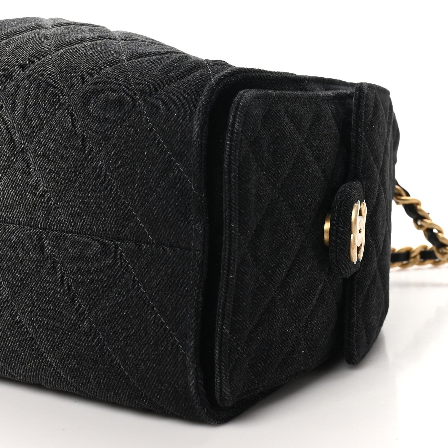 Washed Denim Quilted Small Chanel 25 Handbag Black