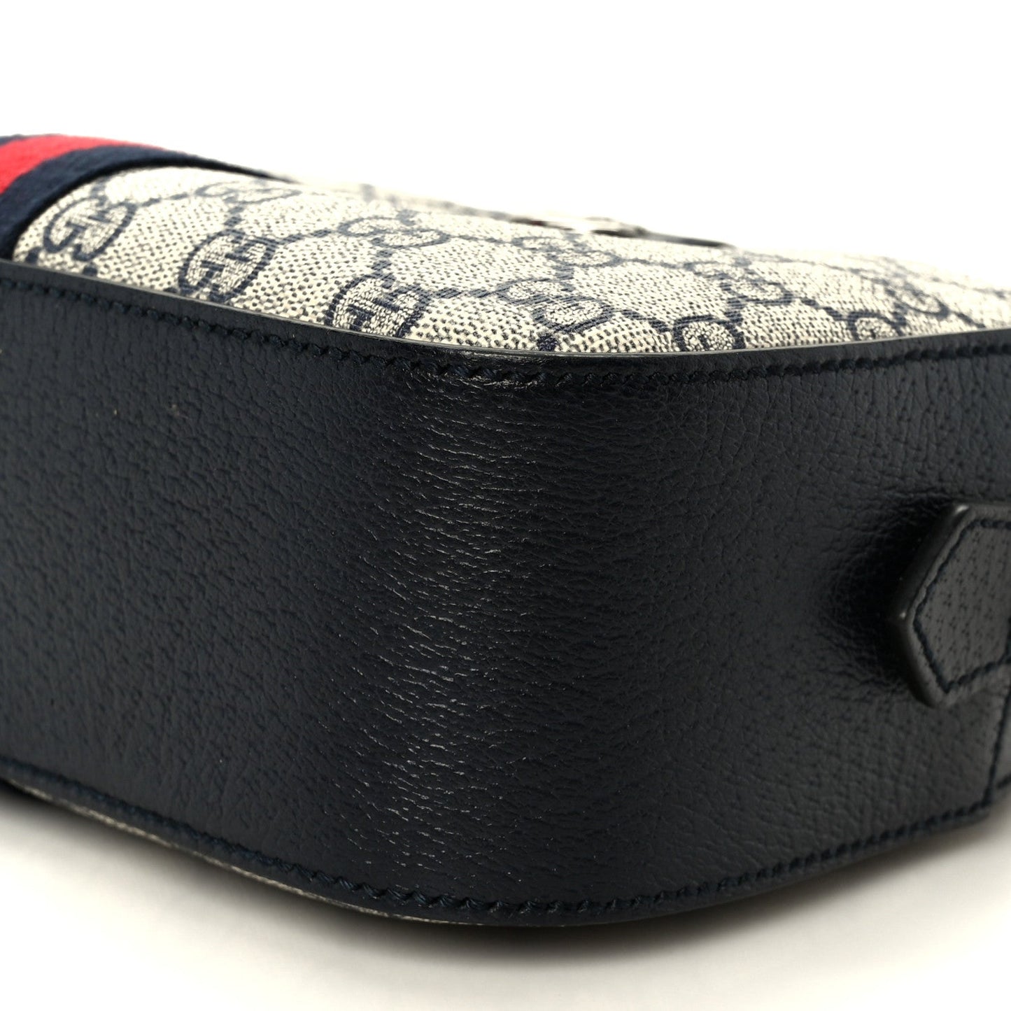 GG Supreme Monogram Textured Dollar Calfskin Web Small Ophidia Camera Bag Beige Blue