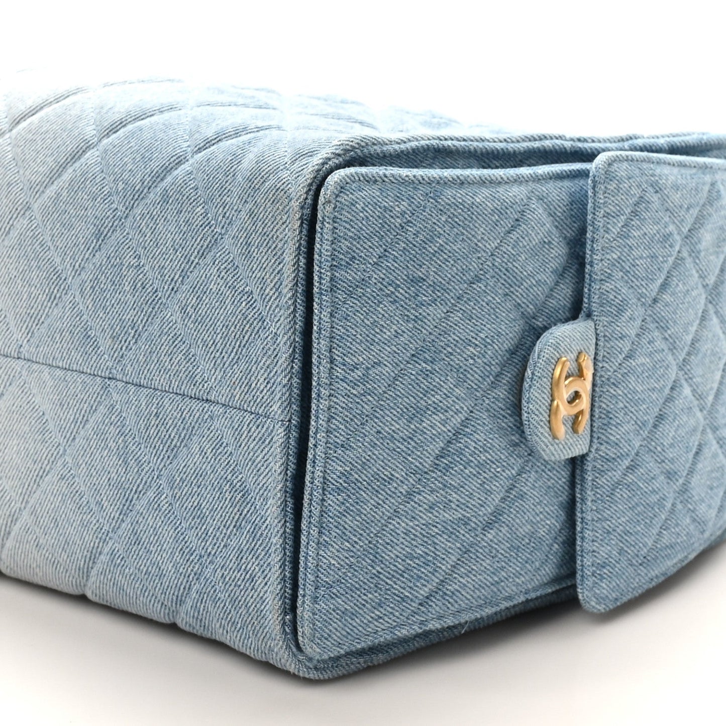 Washed Denim Quilted Medium Chanel 25 Handbag Blue