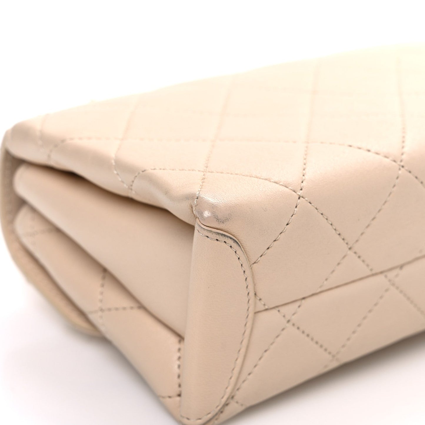 Lambskin Quilted Small Trendy Spirit Top Handle Bag Beige