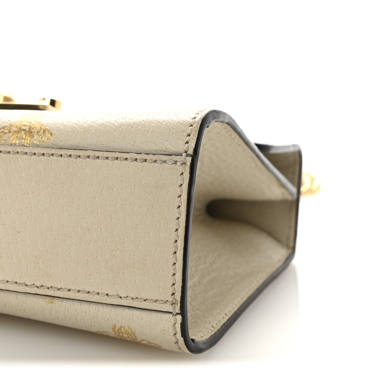Grained Calfskin Bee Star Small Padlock Shoulder Bag White