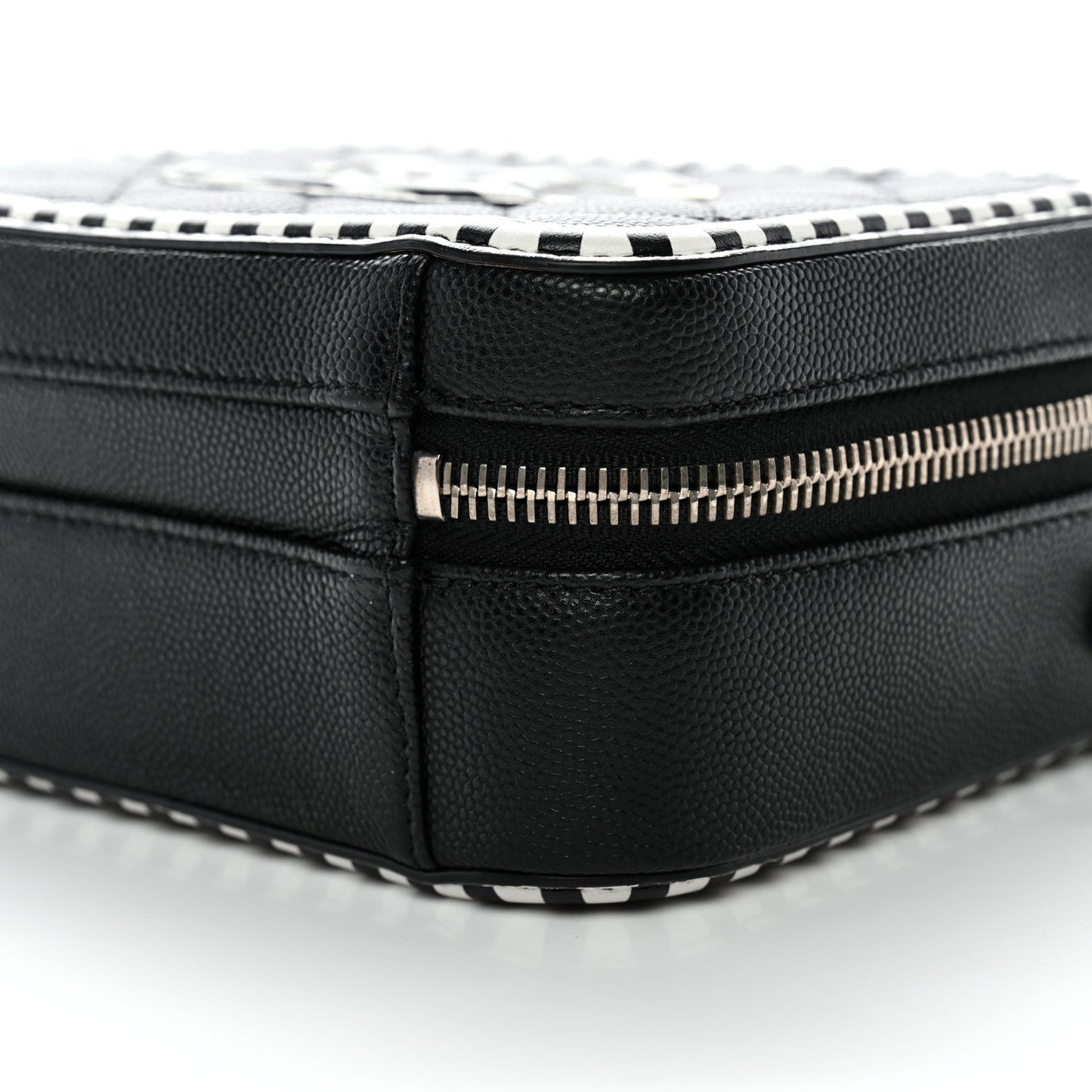 Caviar Quilted Striped Small CC Filigree Vanity Case Black White