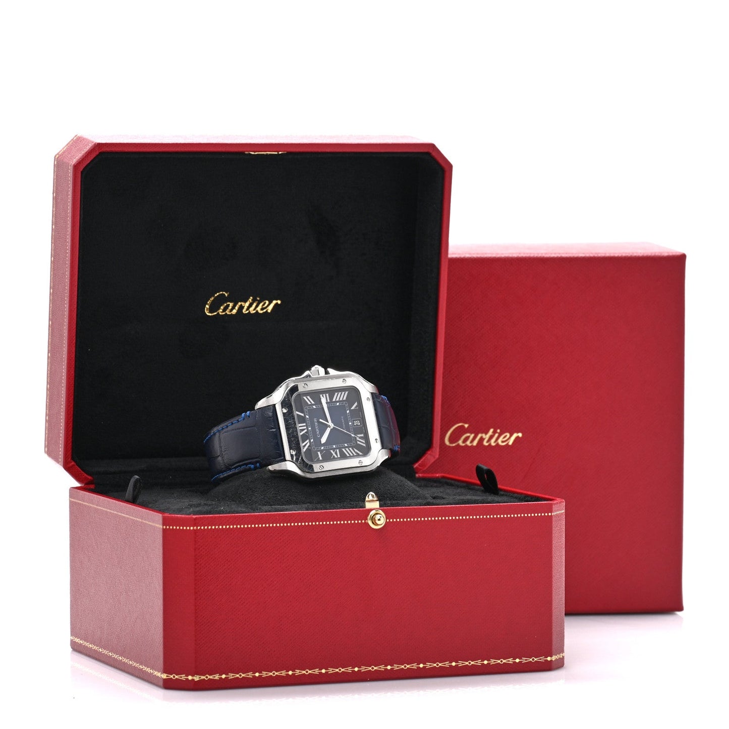 Stainless Steel Alligator 39.8mm Santos De Cartier Automatic Watch Blue