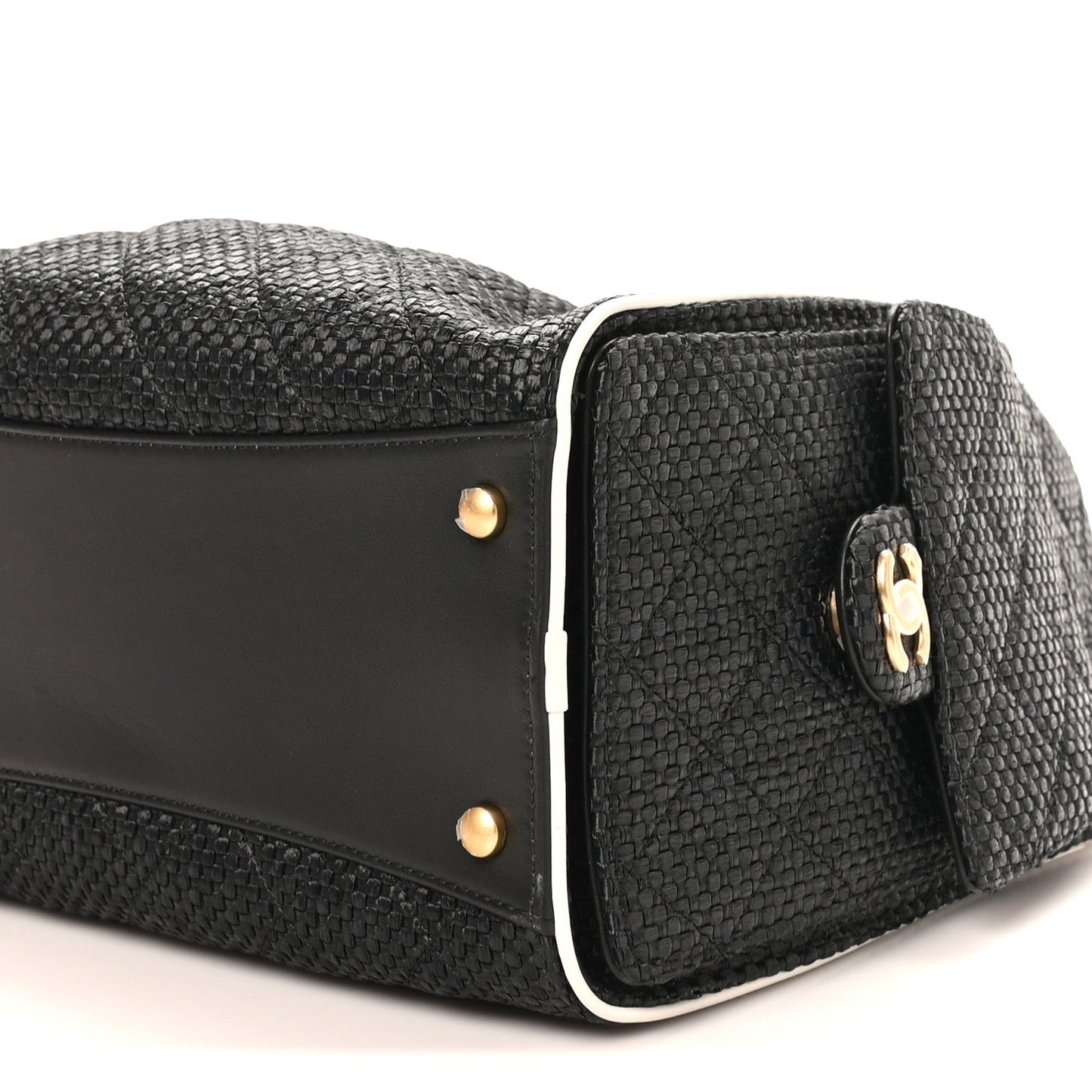 Braided Raffia Calfskin Quilted Small Chanel 25 Handbag Black White